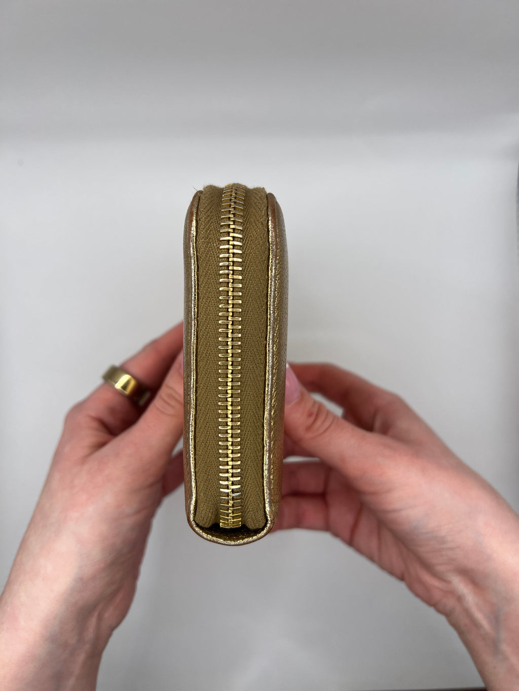 Miu Miu Gold Metallic Zip-Around Wallet