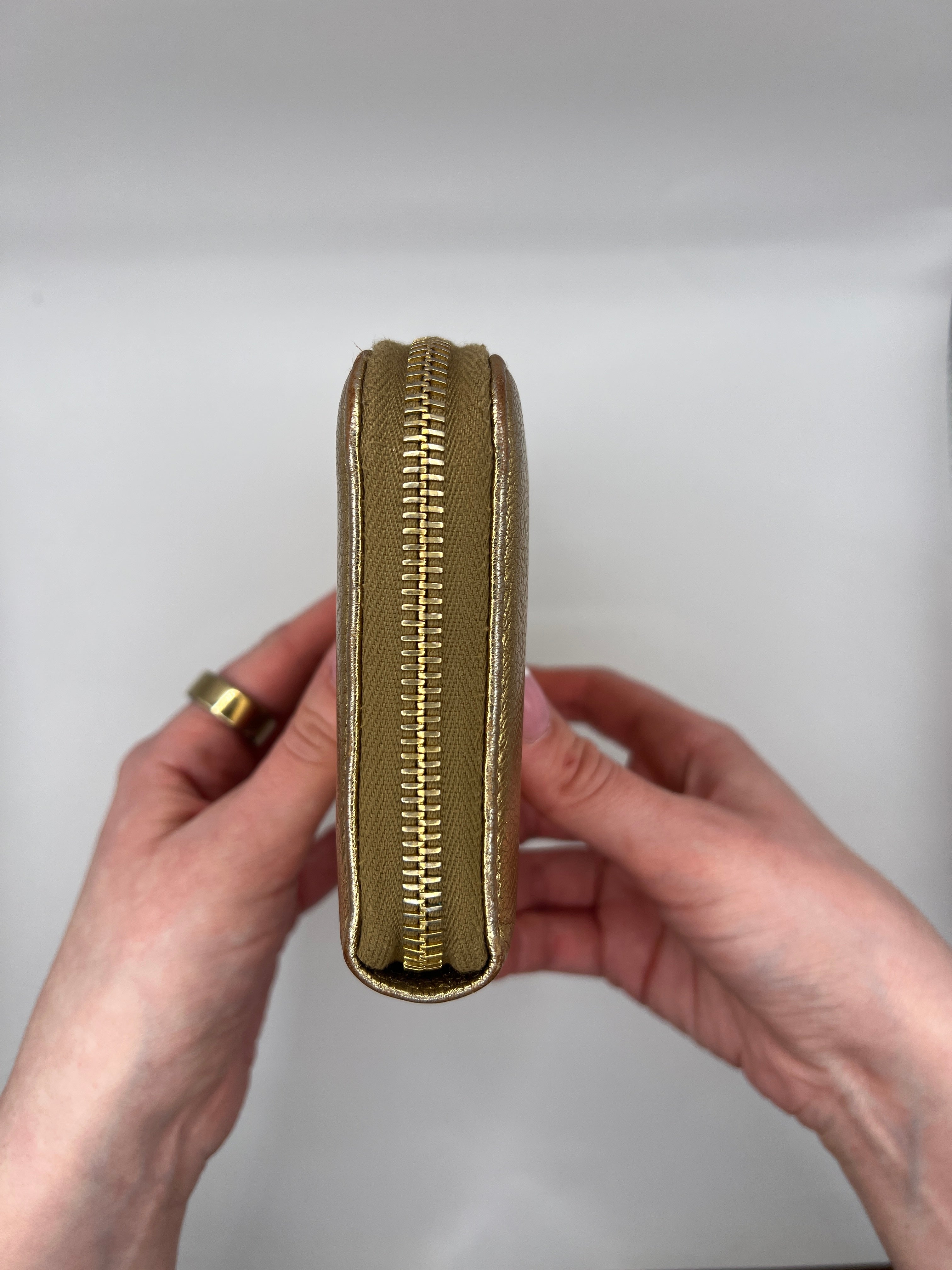 Miu Miu Gold Metallic Zip-Around Wallet
