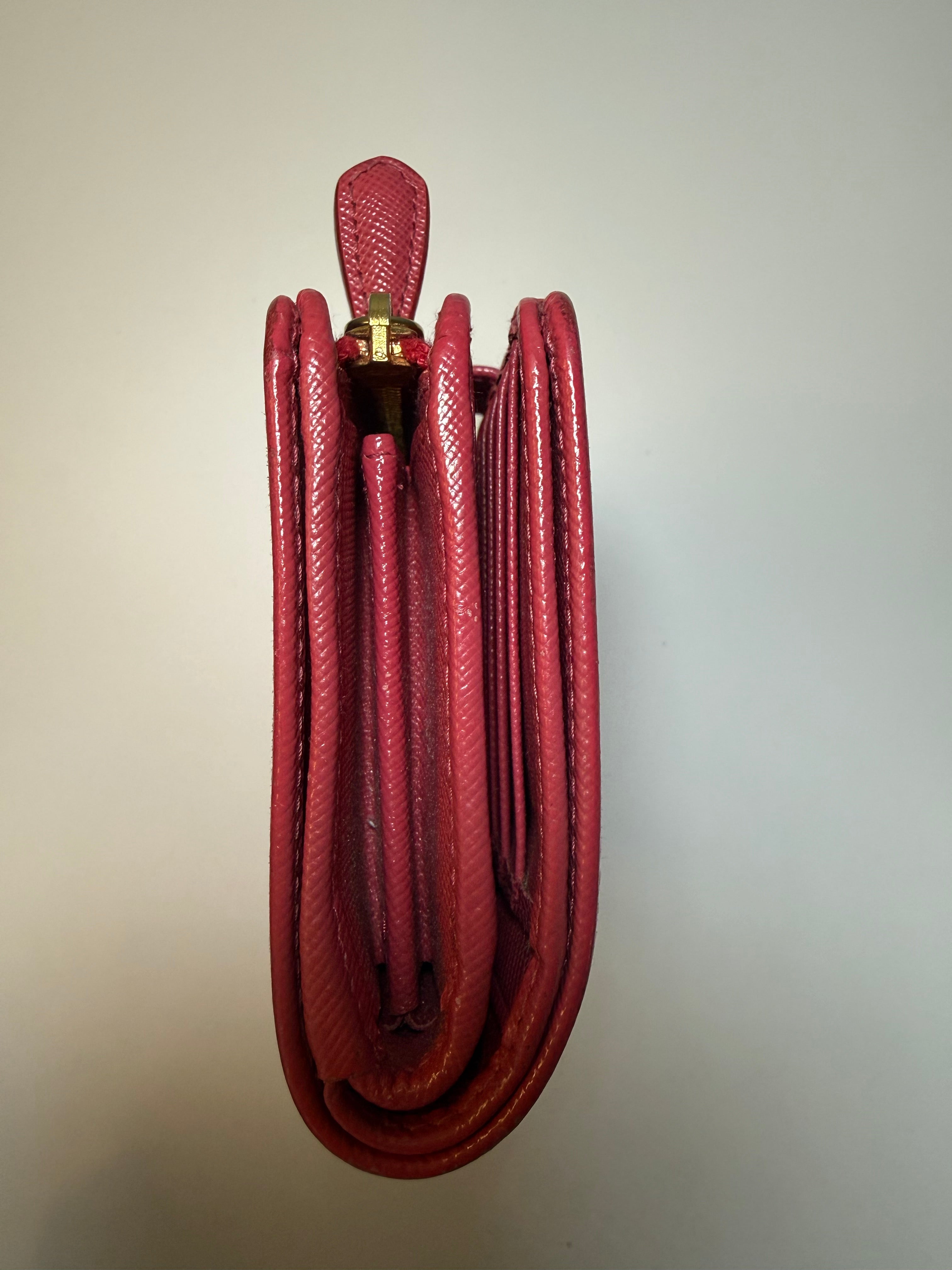 Prada Saffiano Metal Wallet in Peonia (Pink-Red)