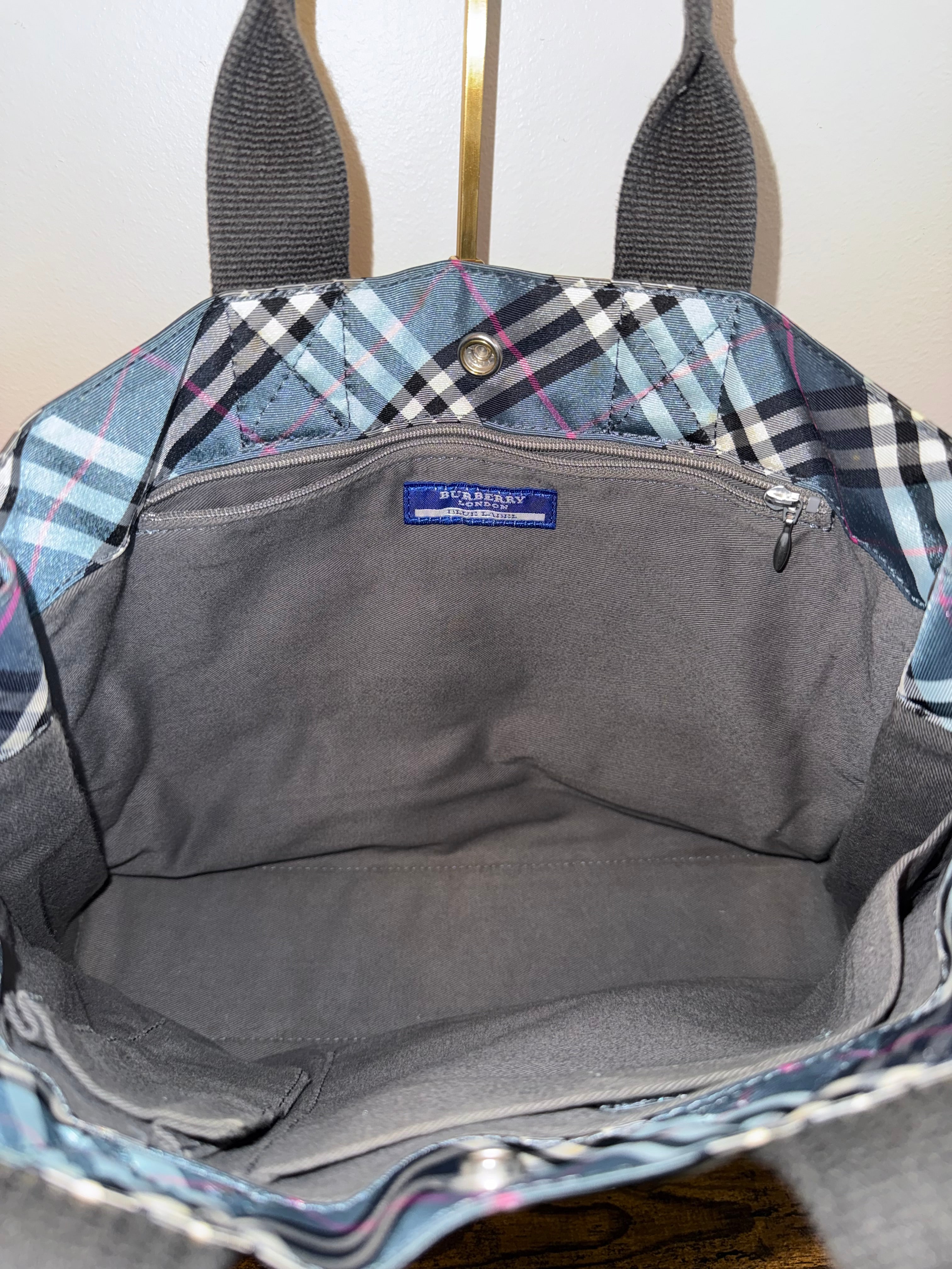 Burberry Blue Nova Check Nylon Tote