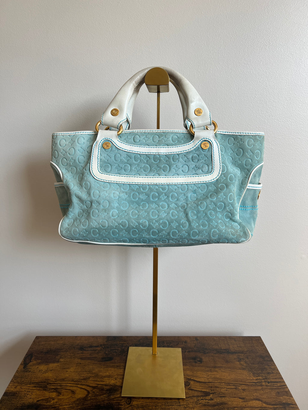 Celine Blue Suede Monogram Handbag