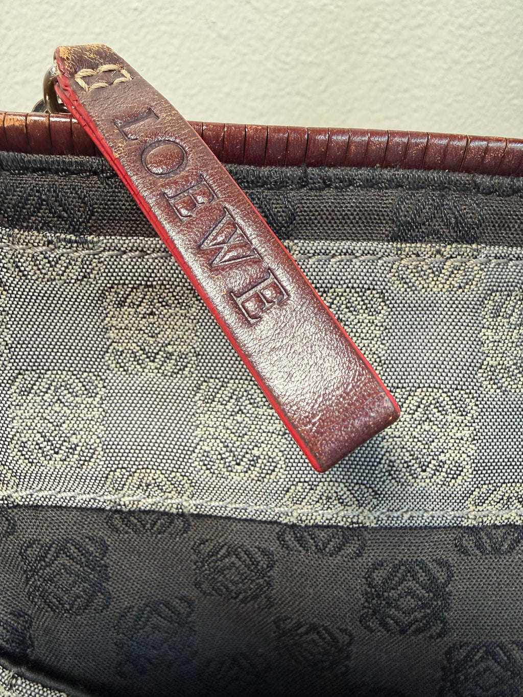 Loewe Anagram Canvas Crossbody Bag – Brown & Burgundy Leather Trim