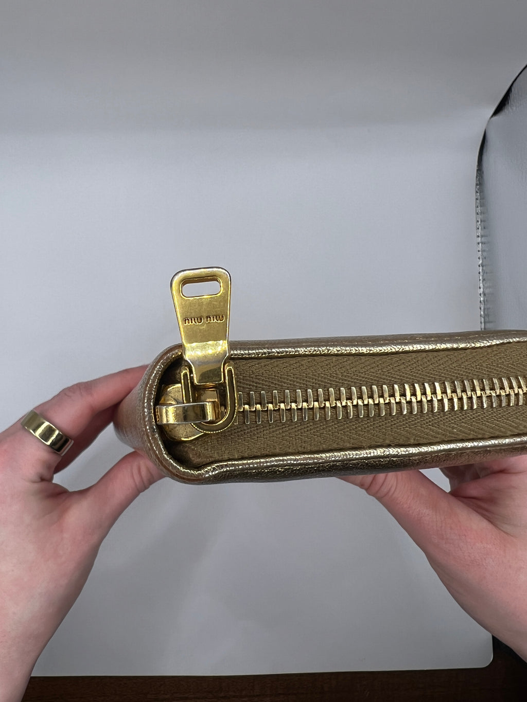 Miu Miu Gold Metallic Zip-Around Wallet