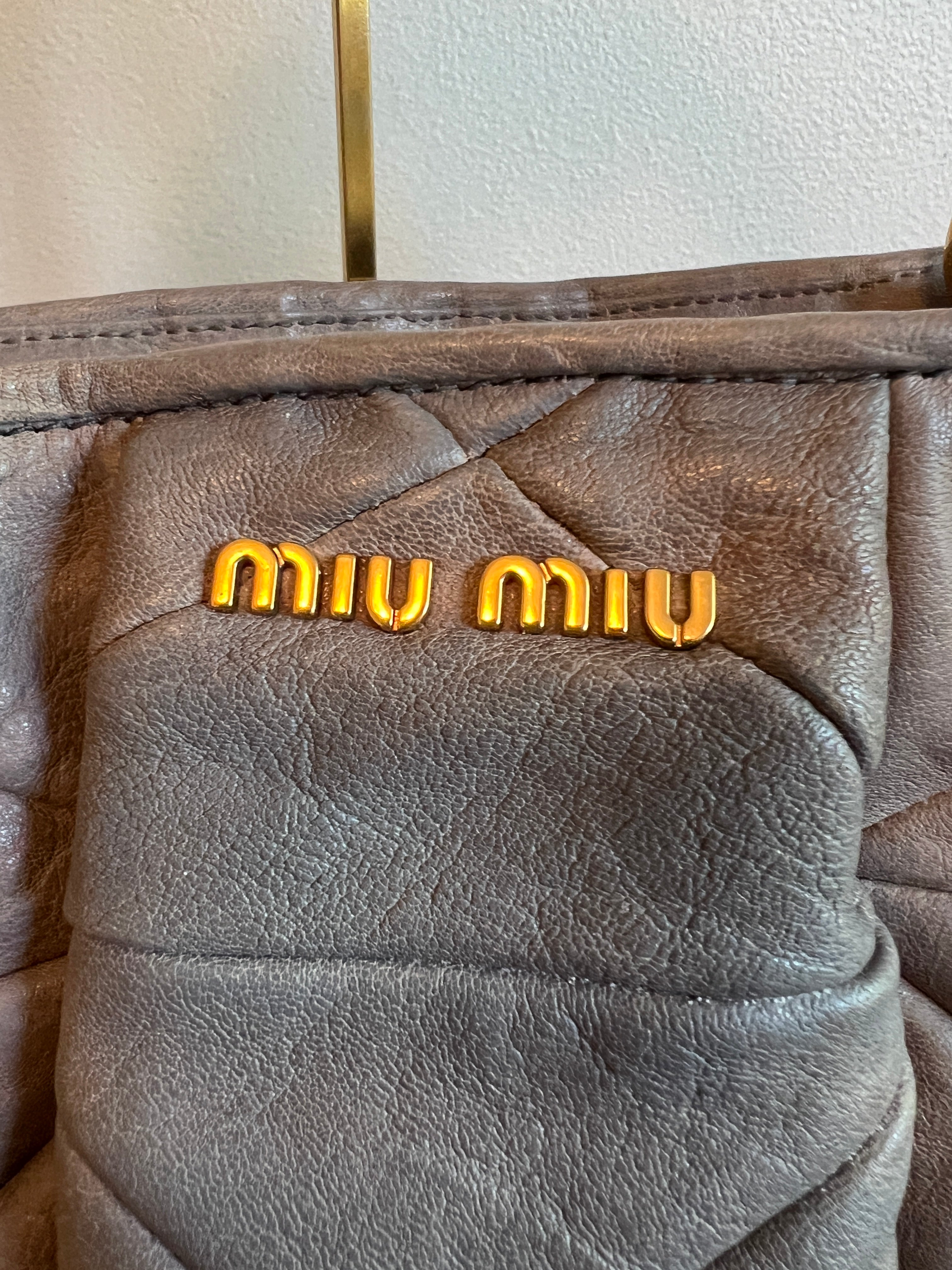 Miu Miu Grey Matelassé Leather Shoulder Bag