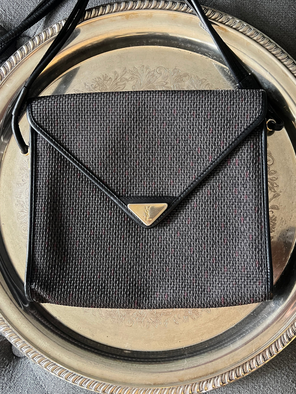 Vintage Yves Saint Laurent Monogram Triangle Plaque Crossbody