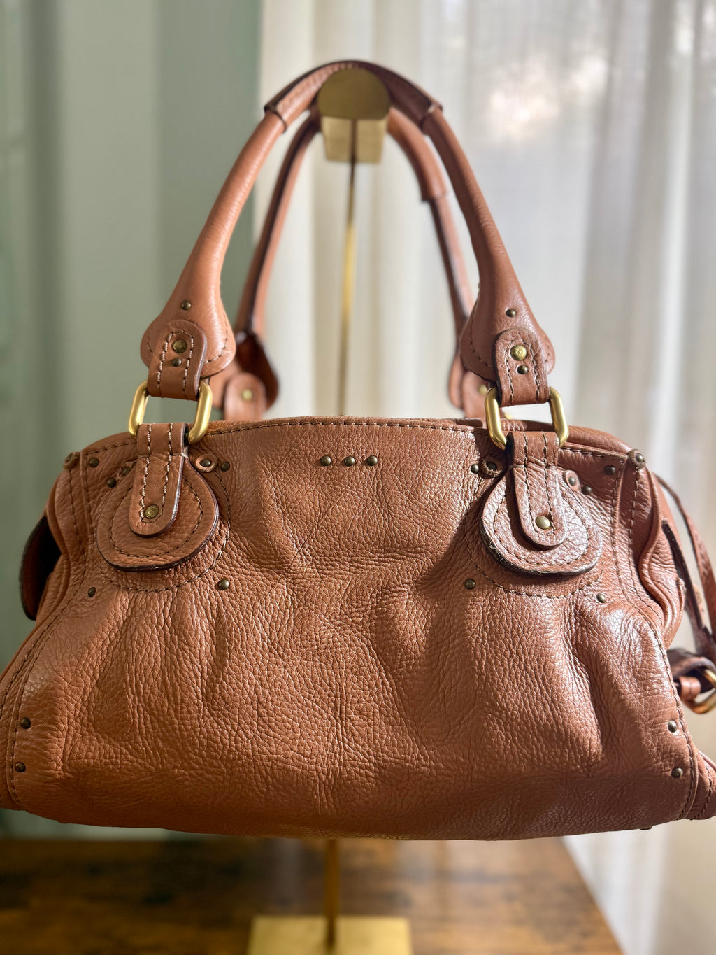 Chloé Paddington Lock Bag in Caramel Pebbled Leather