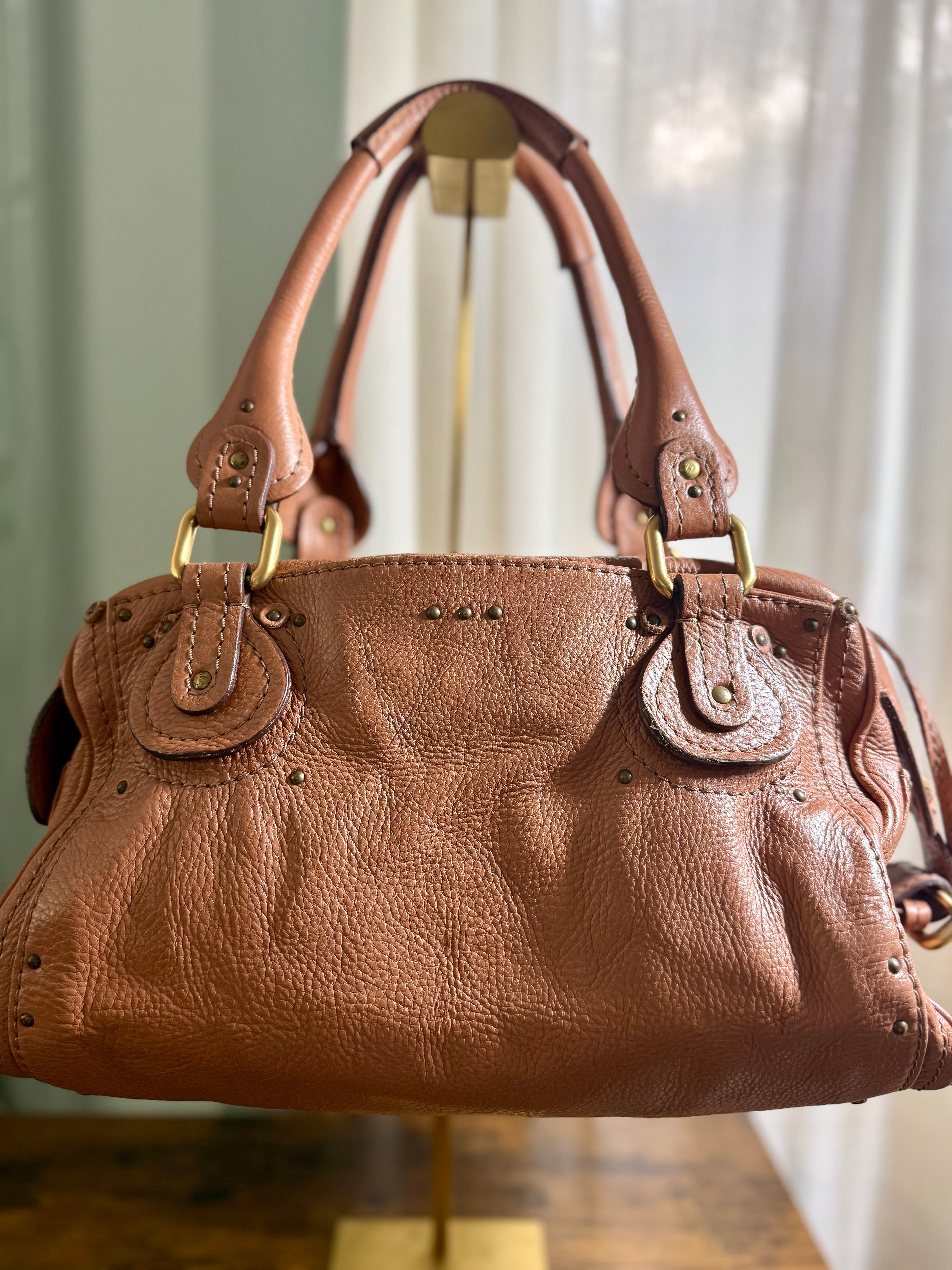 Chloé Paddington Lock Bag in Caramel Pebbled Leather