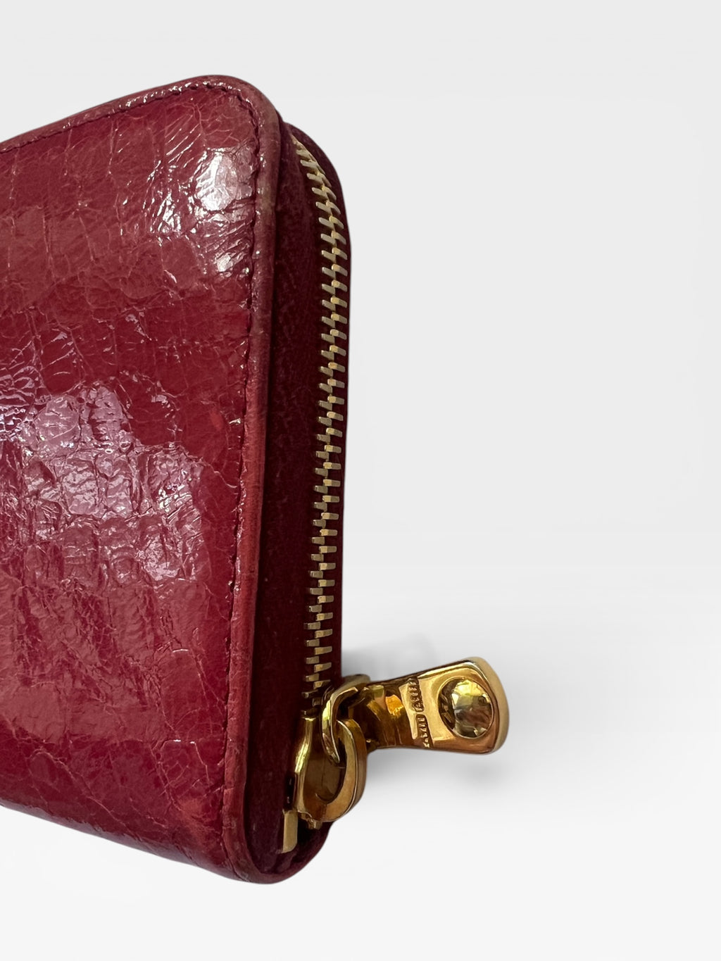 Miu Miu Red Croc-Embossed Patent Zip Wallet