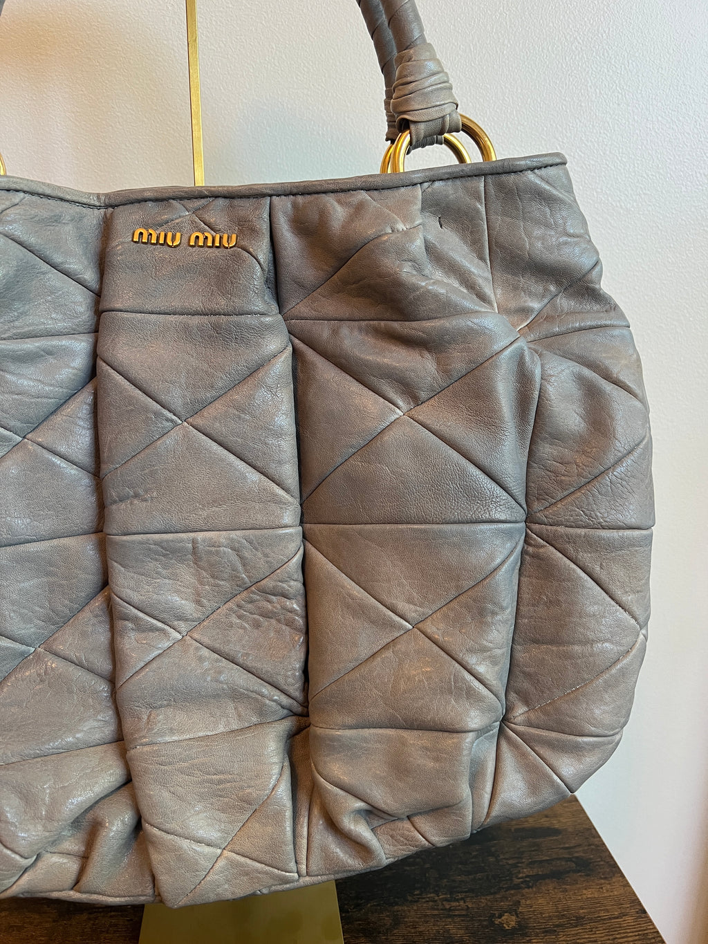 Miu Miu Grey Matelassé Leather Shoulder Bag