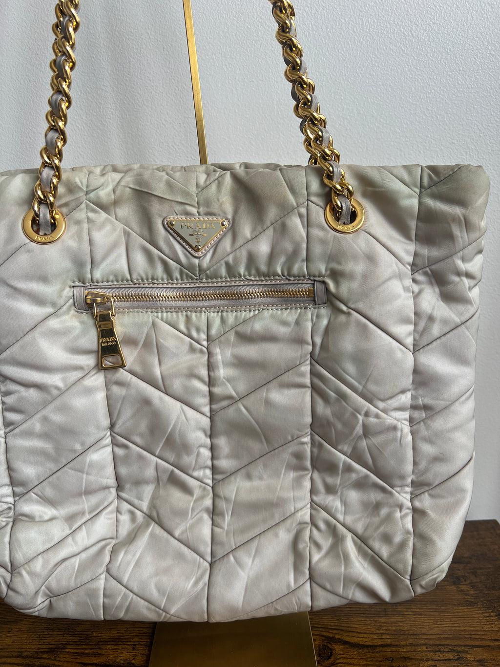 Prada Diagramme Quilted Nylon Chain Tote