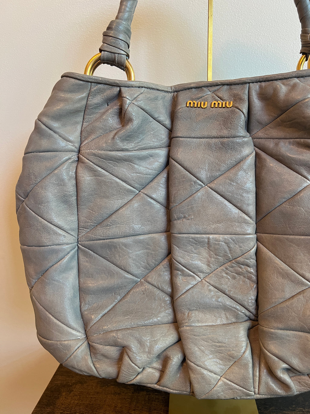 Miu Miu Grey Matelassé Leather Shoulder Bag