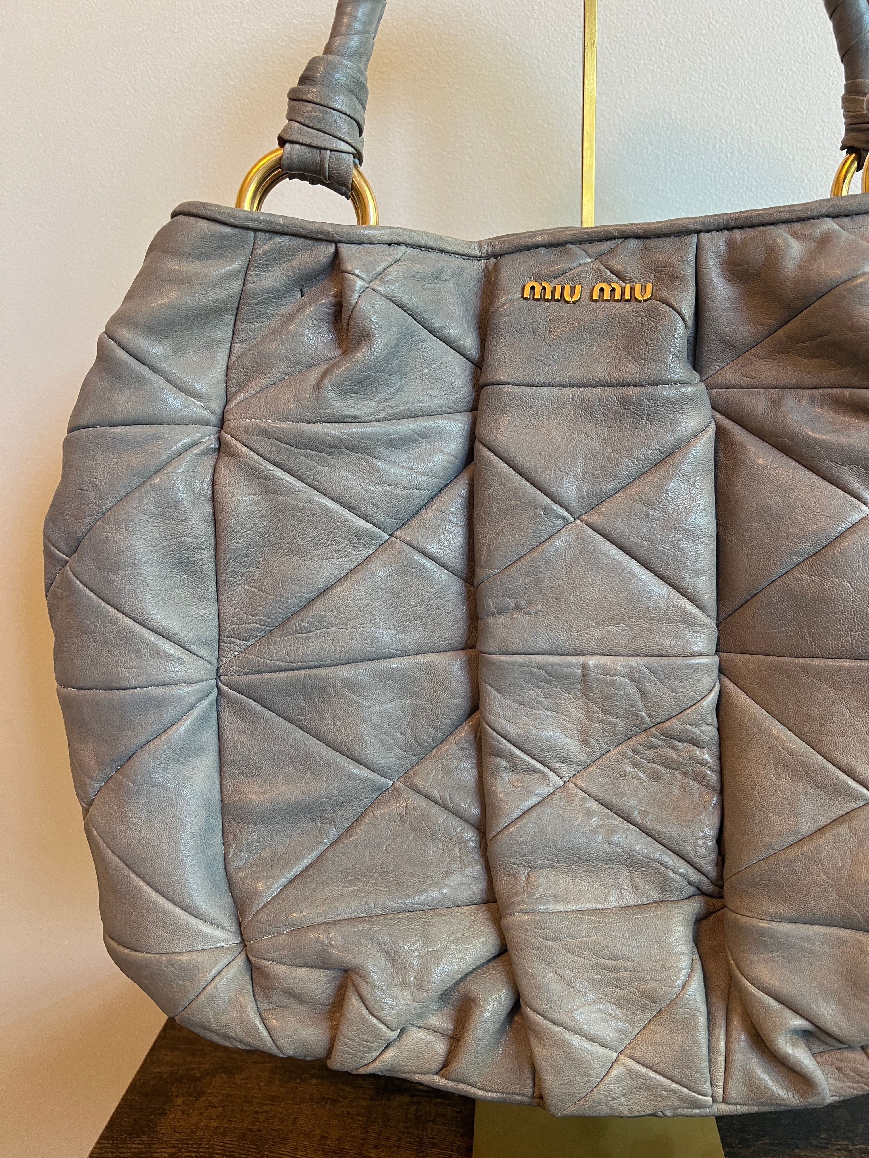Miu Miu Grey Matelassé Leather Shoulder Bag