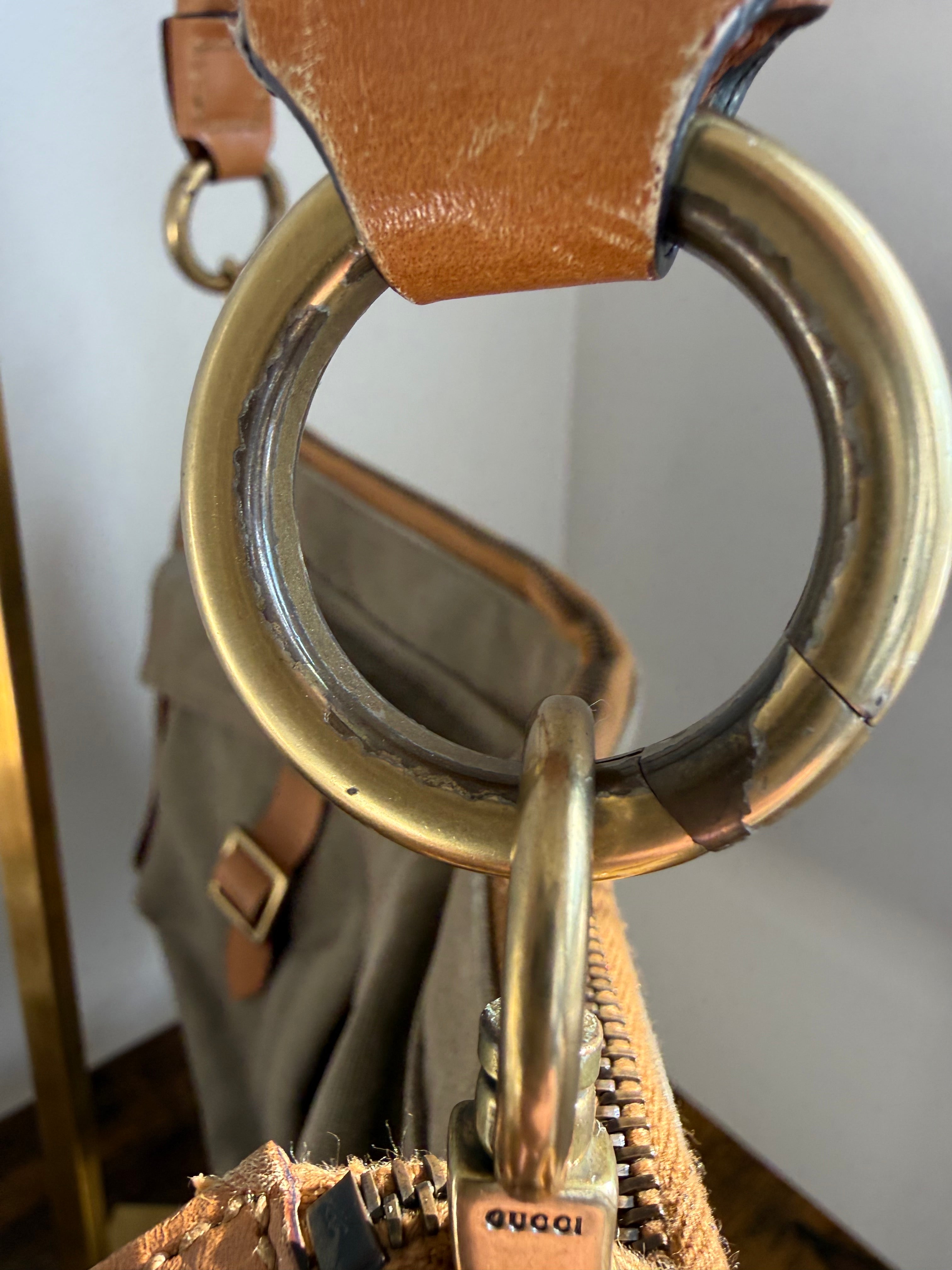 Gucci Early 2000s Canvas & Leather Utility Shoulder Bag