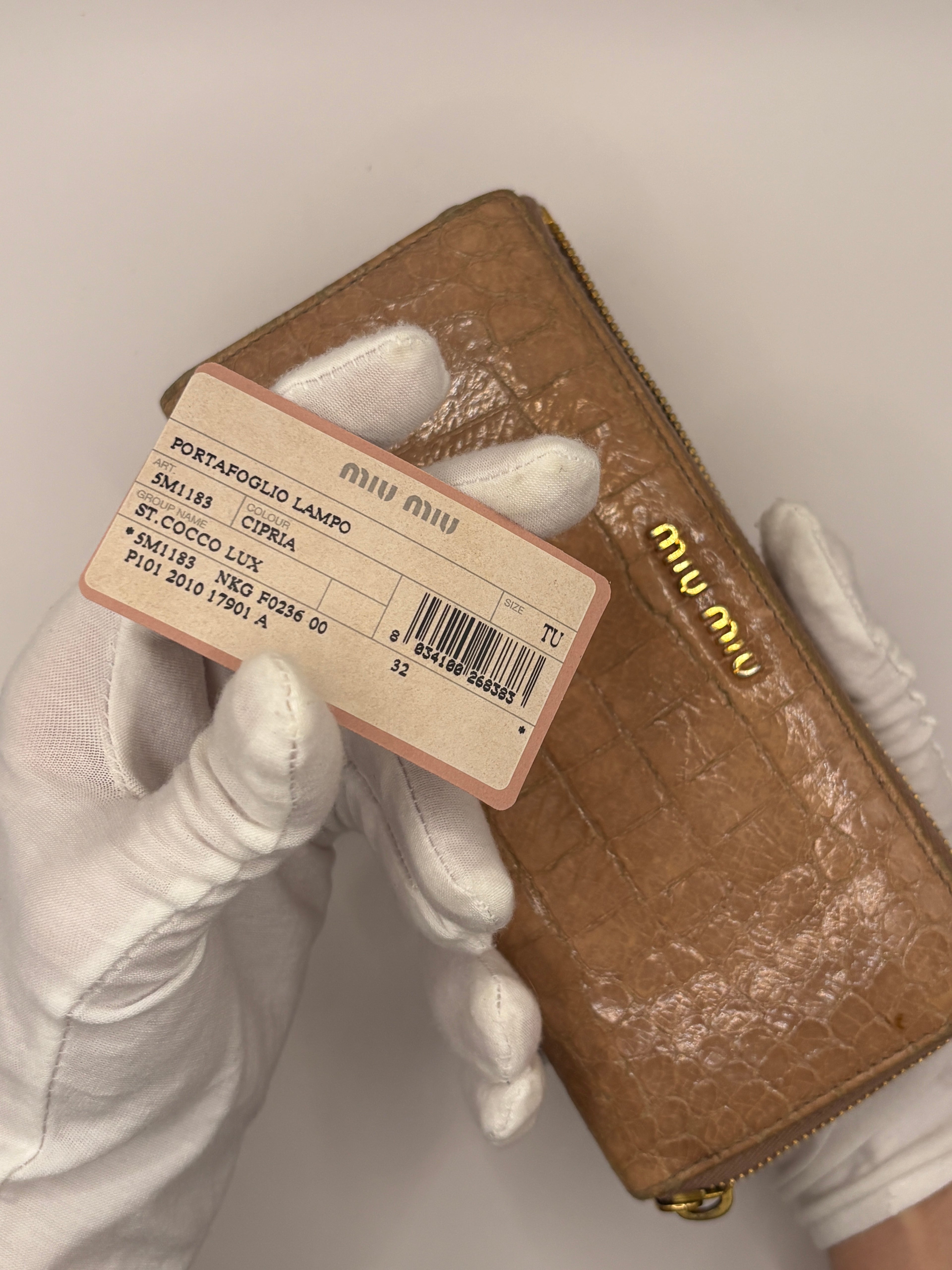 Miu Miu Zip-around Croc-embossed Wallet