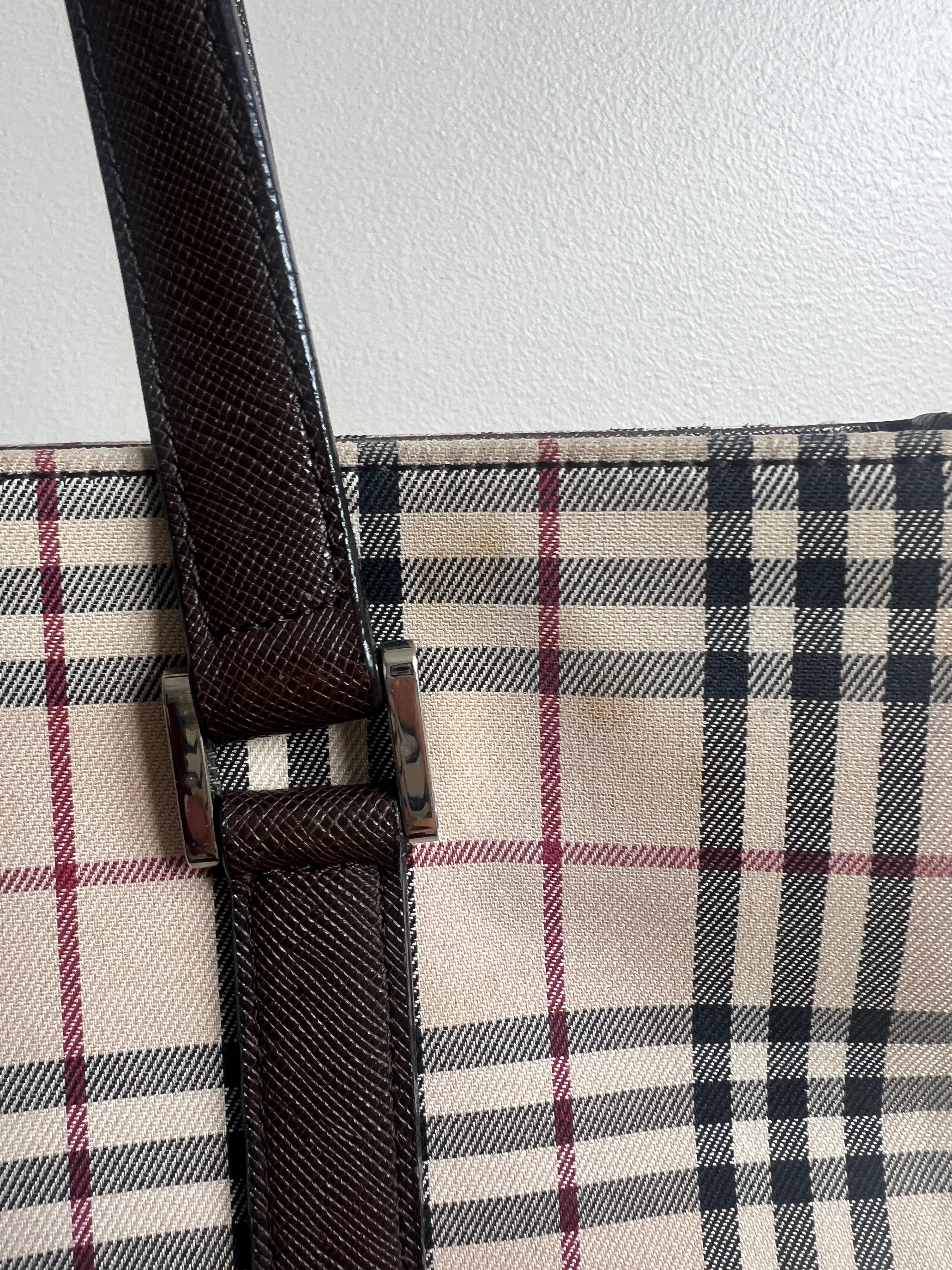 Burberry Vintage Nova Check Canvas Tote Bag - Brown leather