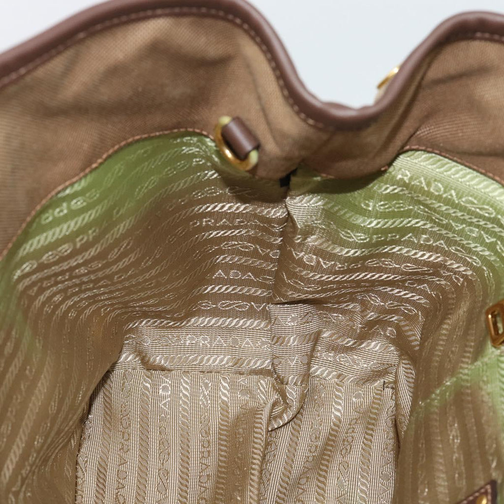 Prada Canapa Jacquard Logo Tote — Khaki Canvas, Brown Leather Trim