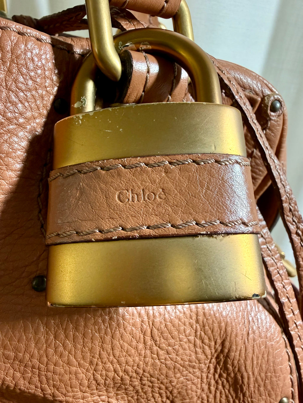 Chloé Paddington Lock Bag in Caramel Pebbled Leather