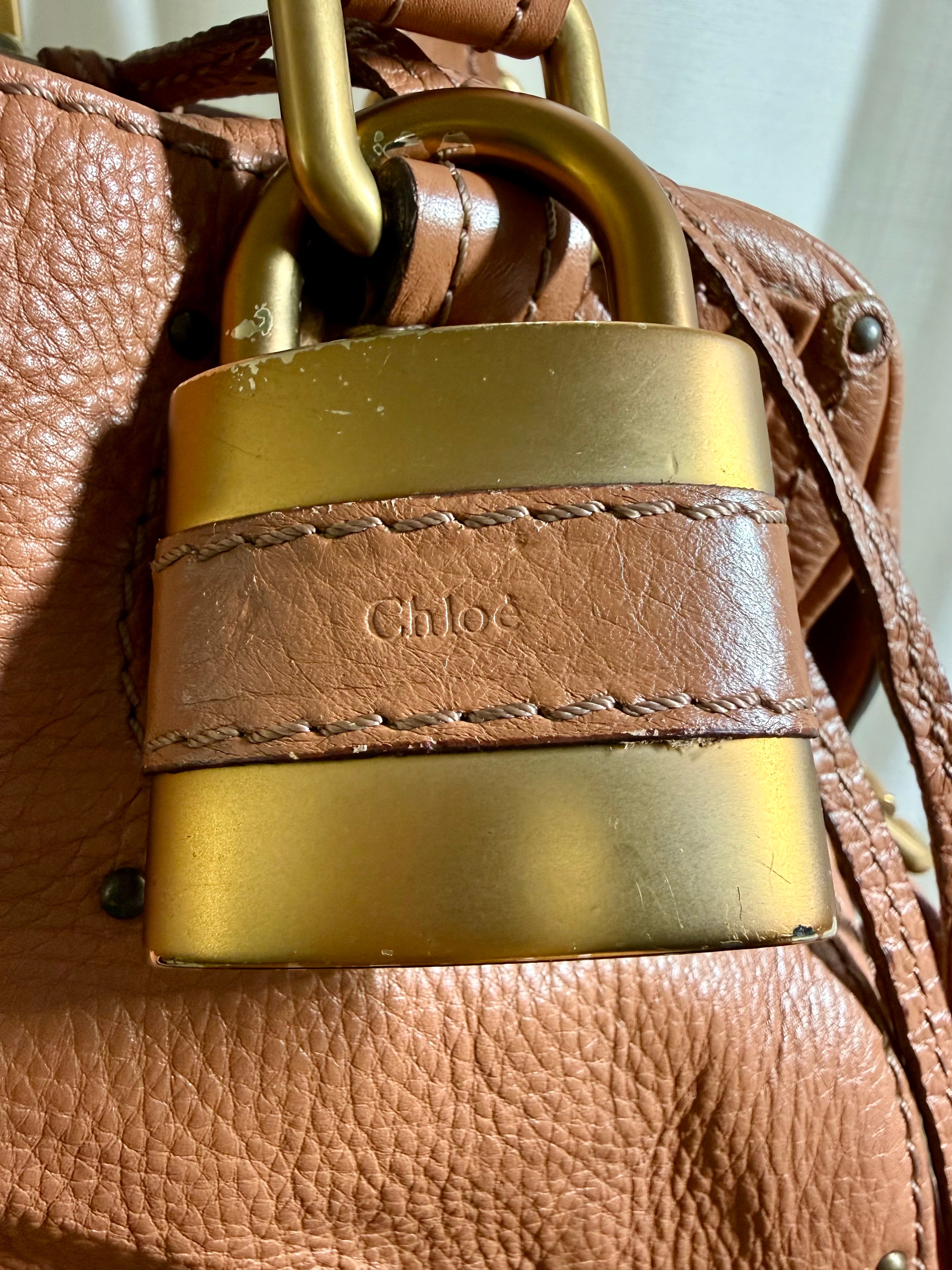 Chloé Paddington Lock Bag in Caramel Pebbled Leather