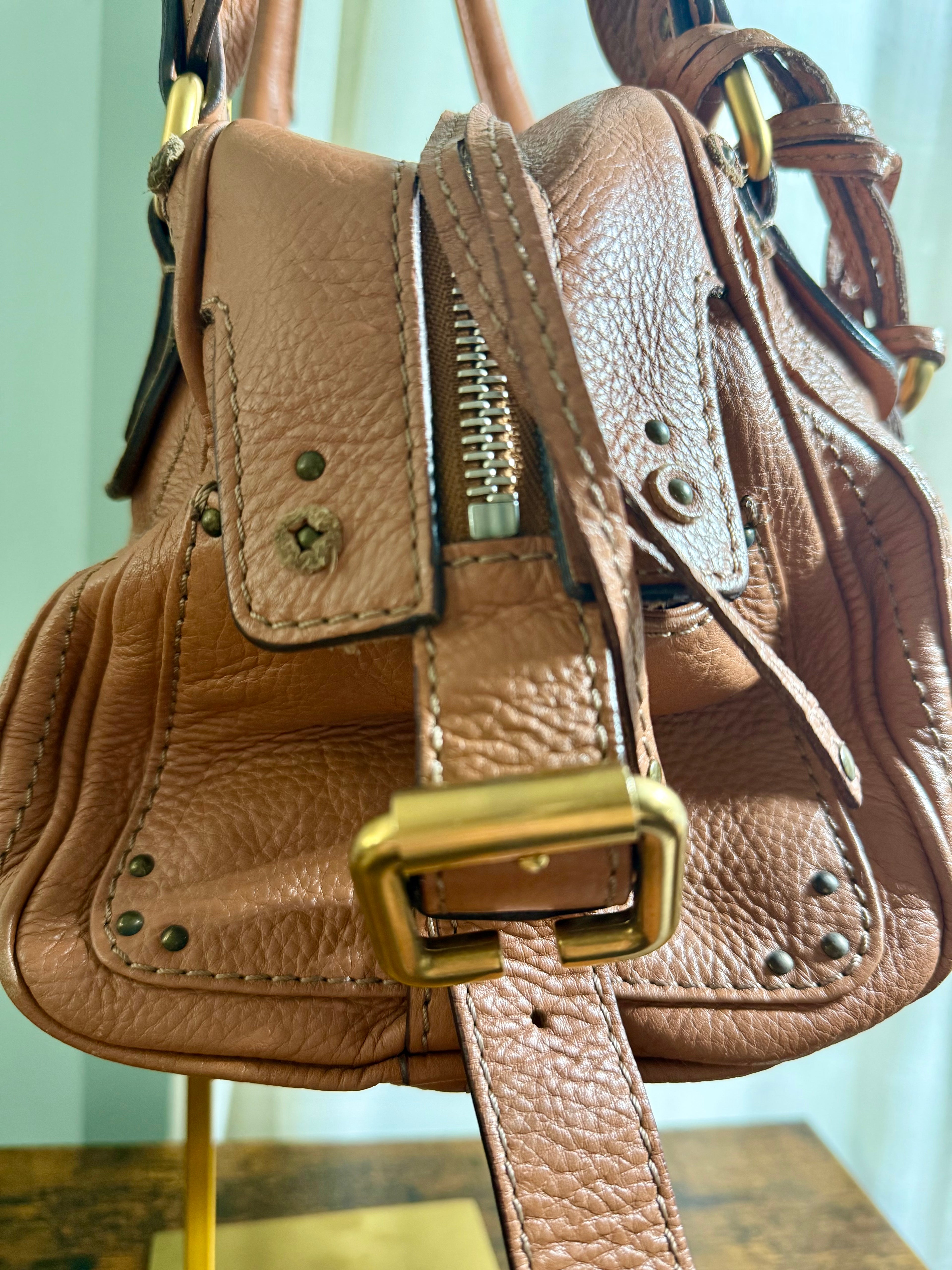 Chloé Paddington Lock Bag in Caramel Pebbled Leather