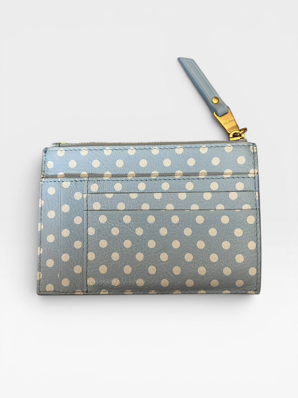 Miu Miu Polka Dot Leather Zip Card Holder – Light Blue