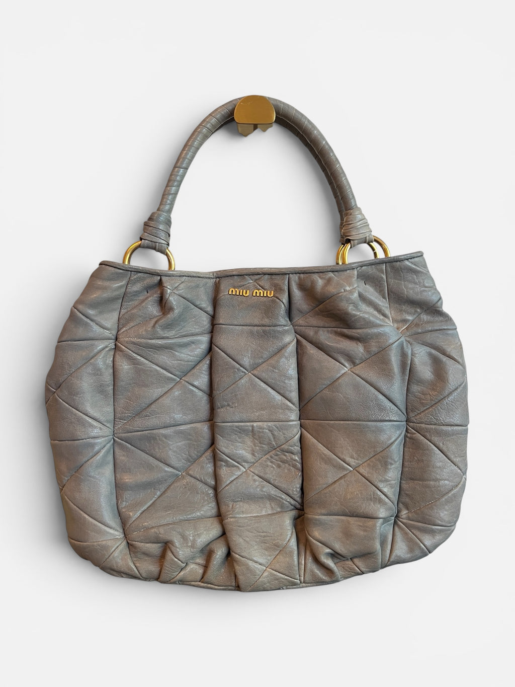 Miu Miu Grey Matelassé Leather Shoulder Bag