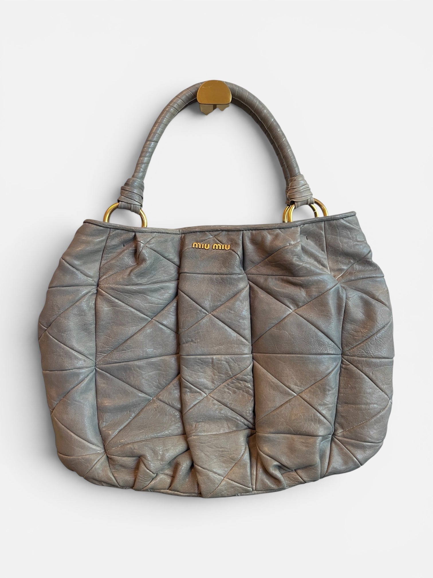 Miu Miu Grey Matelassé Leather Shoulder Bag