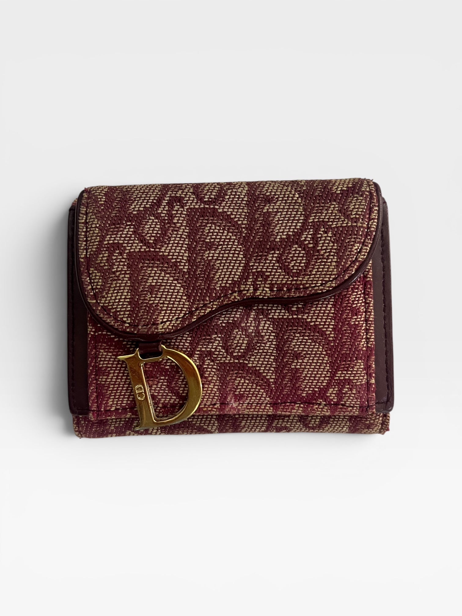 Dior Vintage Burgundy Oblique Saddle Wallet