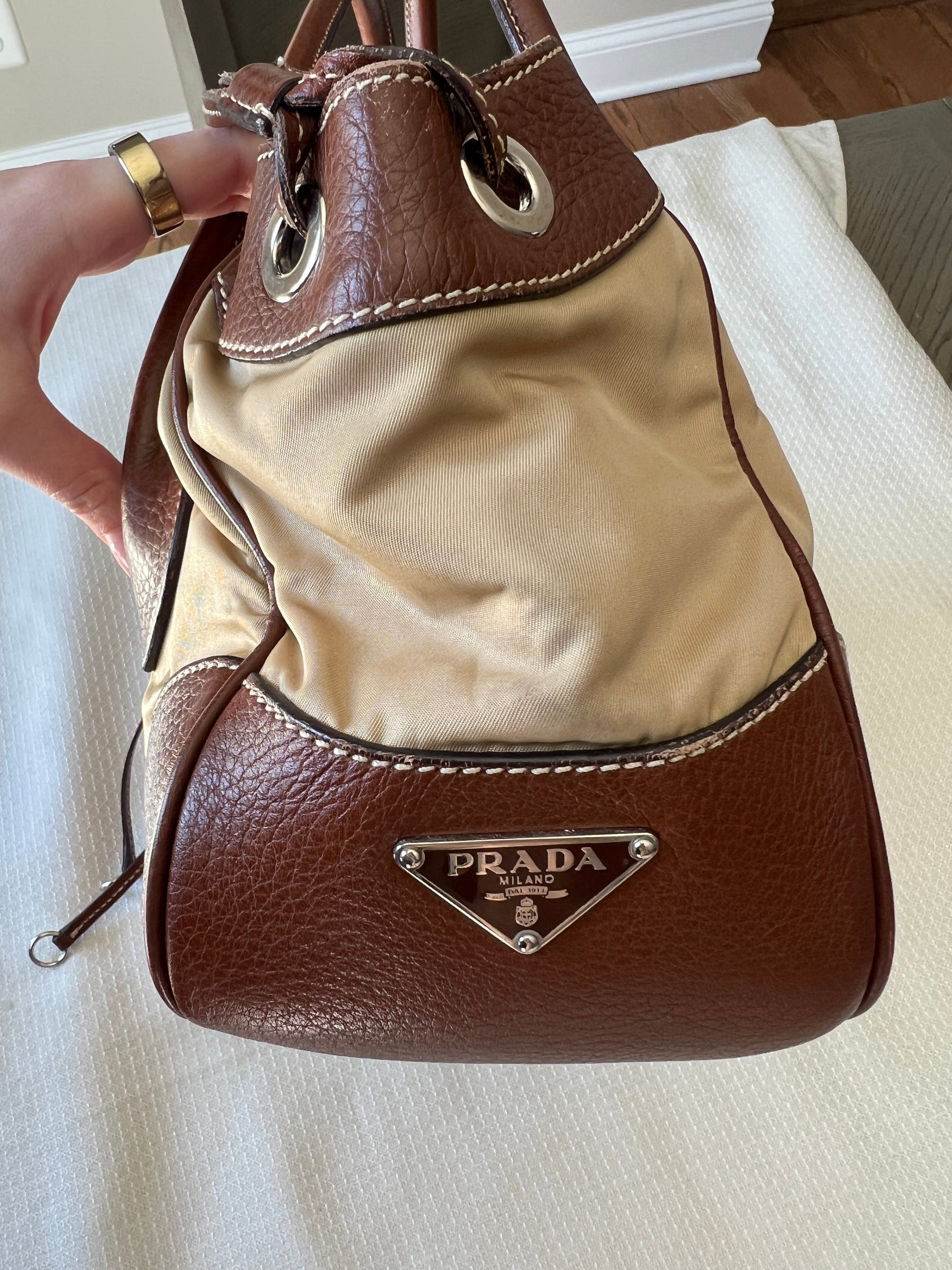 Prada Tessuto Shoulder Bag Brown/Beige