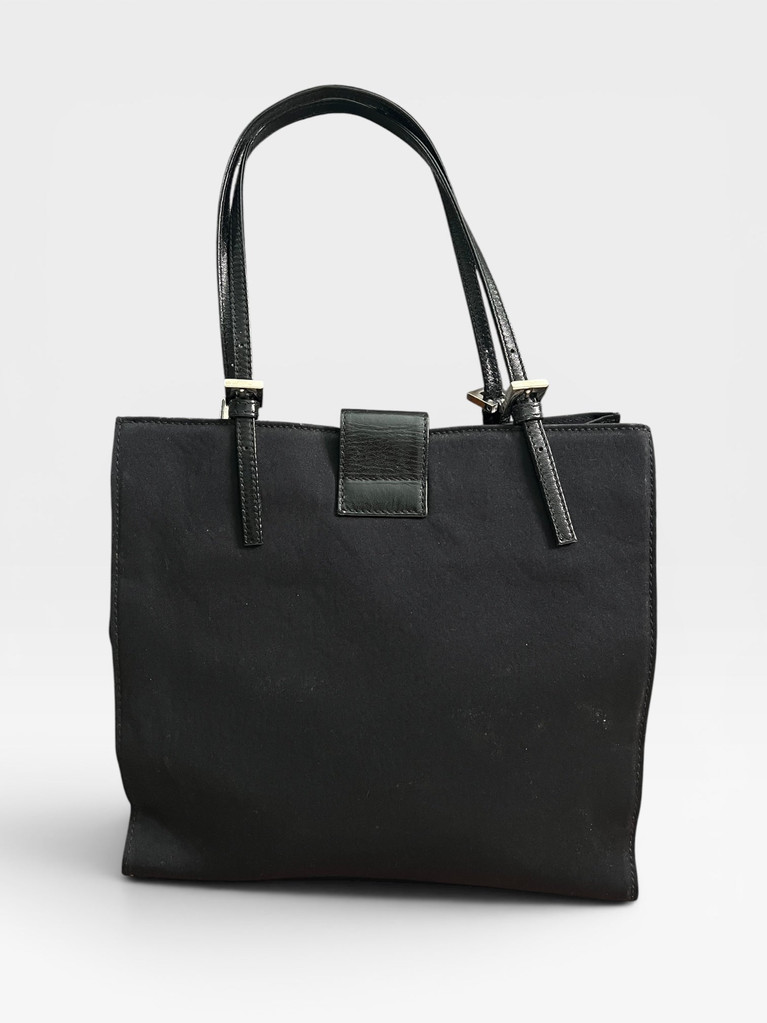 Vintage Fendi Black Nylon Zucca Buckle Tote