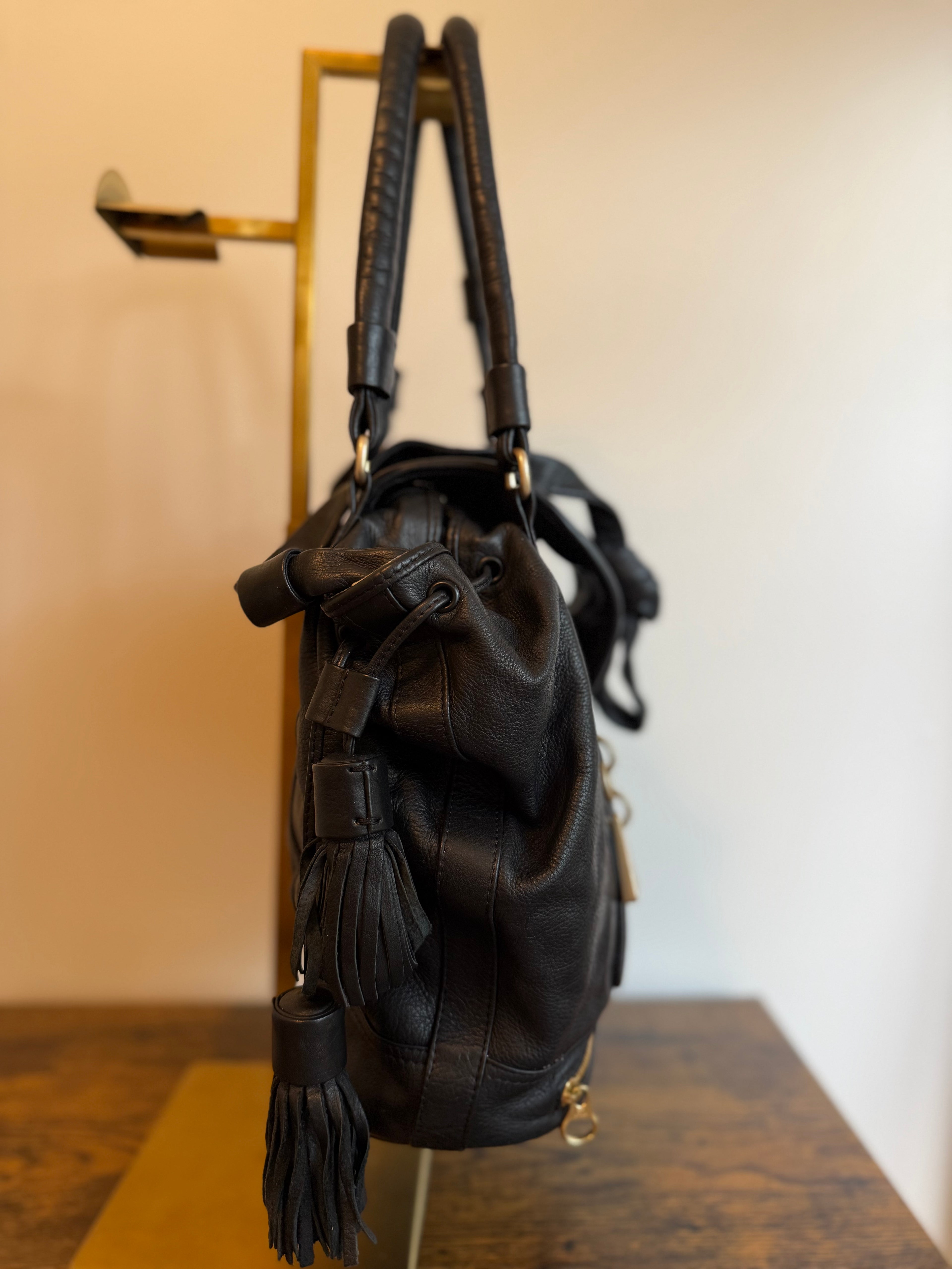 See by Chloé black pebbled leather Bucket/Satchel bag