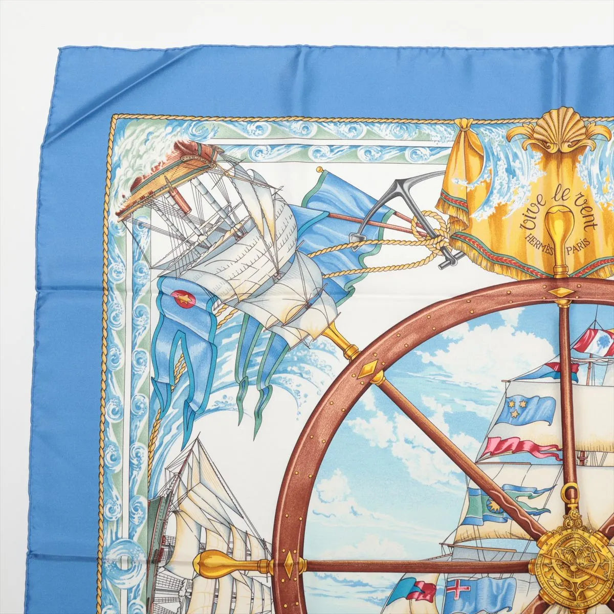 Hermès Silk Carré 90 — "Vive le Vent" — Cornflower Blue Made in France / 100% Silk