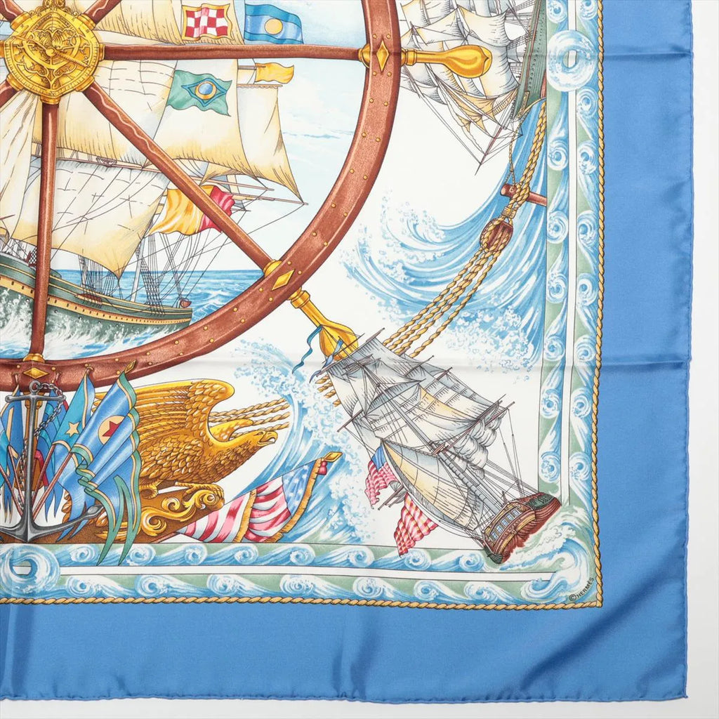 Hermès Silk Carré 90 — "Vive le Vent" — Cornflower Blue Made in France / 100% Silk