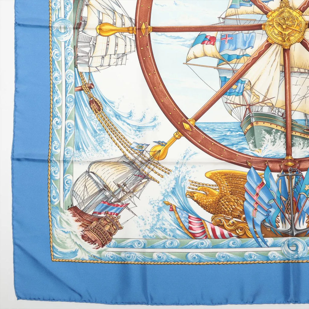 Hermès Silk Carré 90 — "Vive le Vent" — Cornflower Blue Made in France / 100% Silk