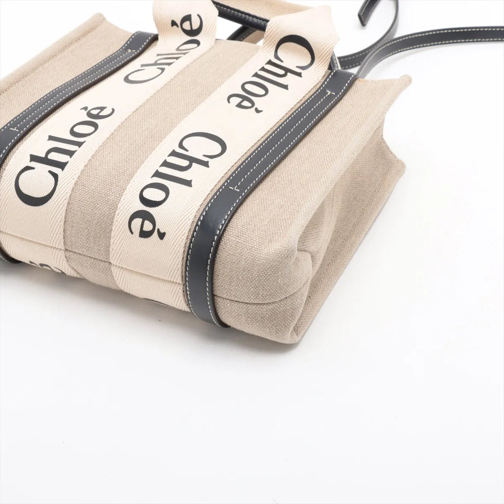 Chloé Woody Small Canvas & Leather 2-Way Handbag Beige Black