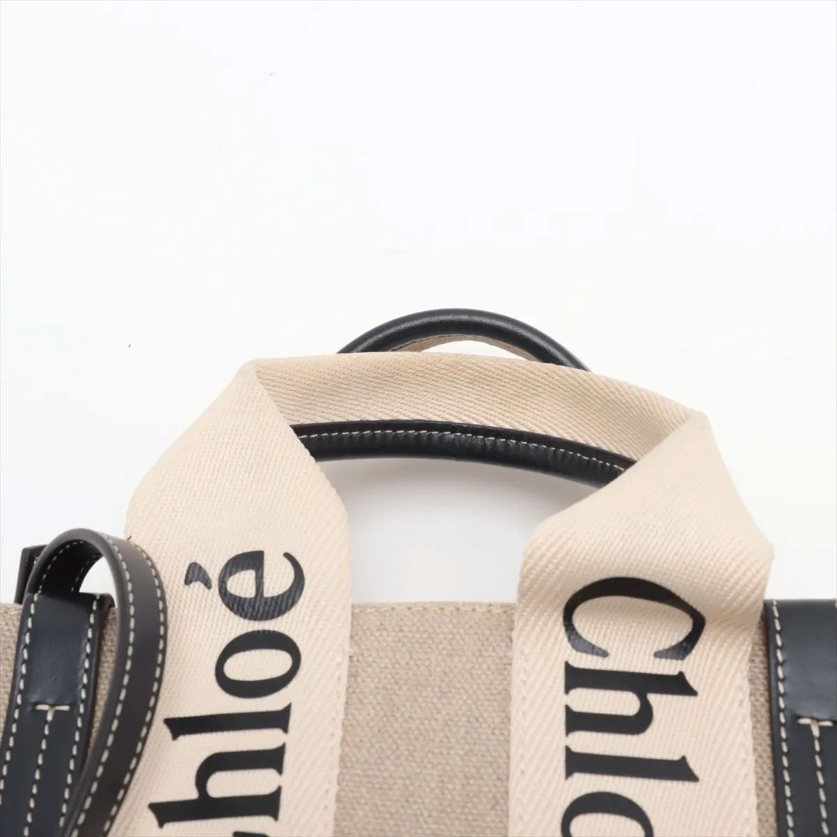 Chloé Woody Small Canvas & Leather 2-Way Handbag Beige Black