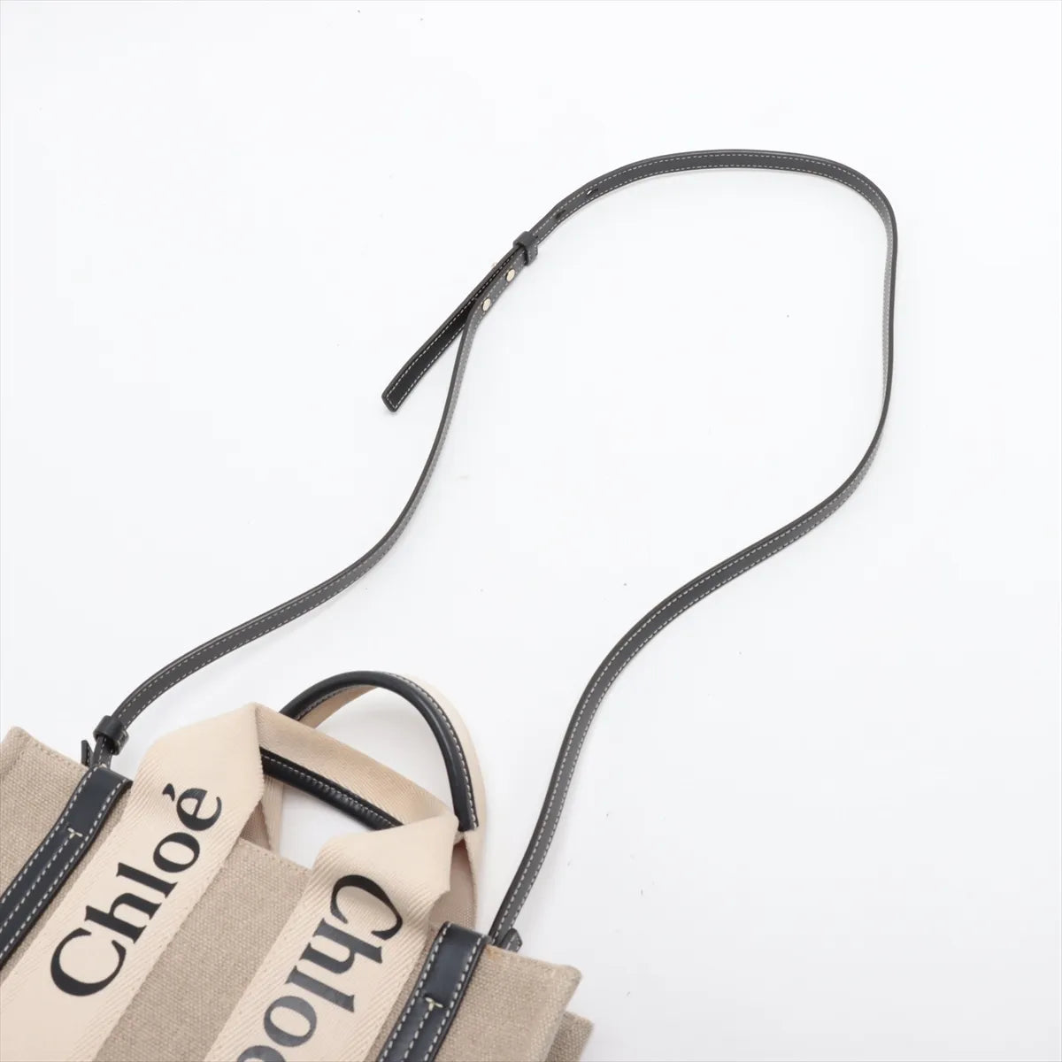 Chloé Woody Small Canvas & Leather 2-Way Handbag Beige Black