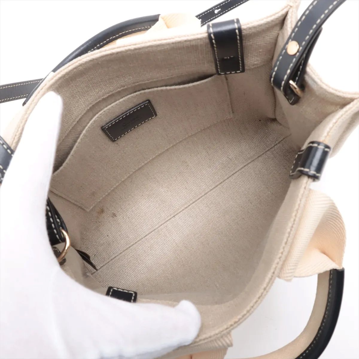 Chloé Woody Small Canvas & Leather 2-Way Handbag Beige Black