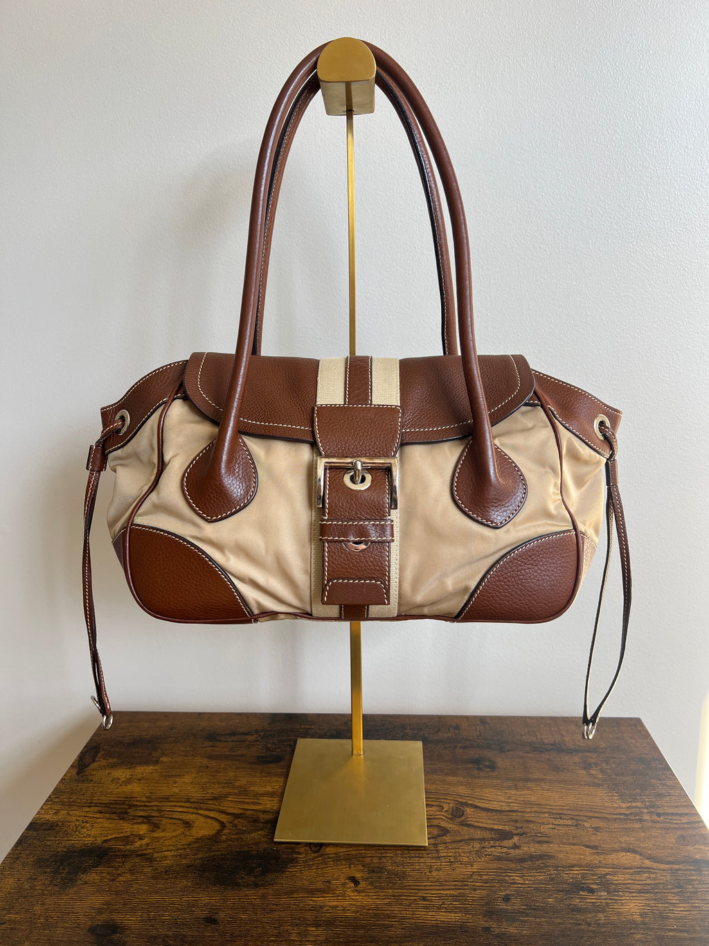 Prada Tessuto Shoulder Bag Brown/Beige