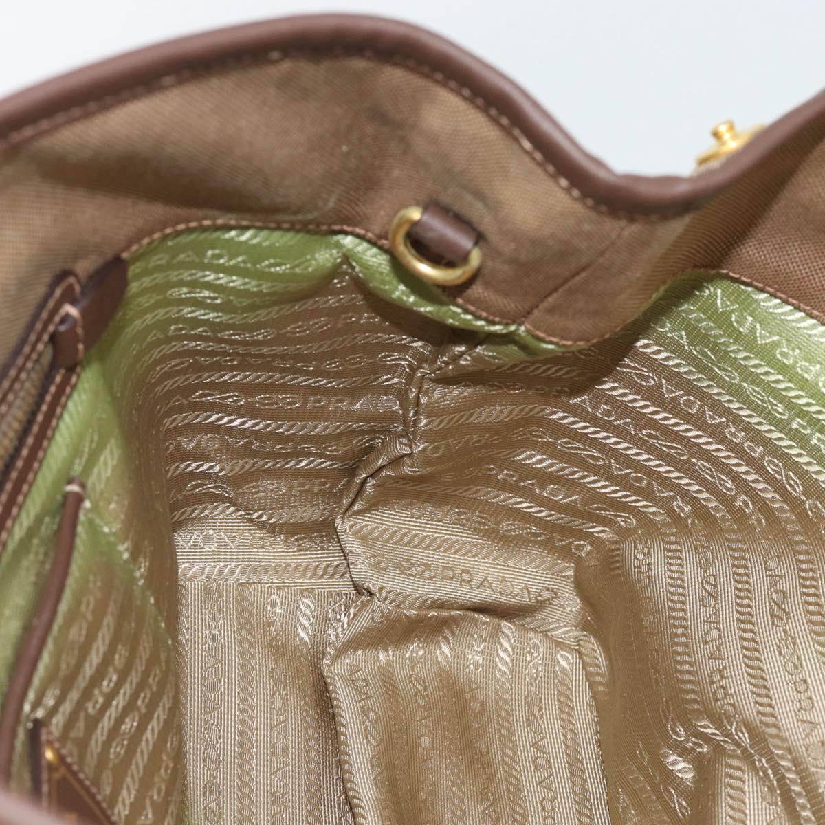 Prada Canapa Jacquard Logo Tote — Khaki Canvas, Brown Leather Trim