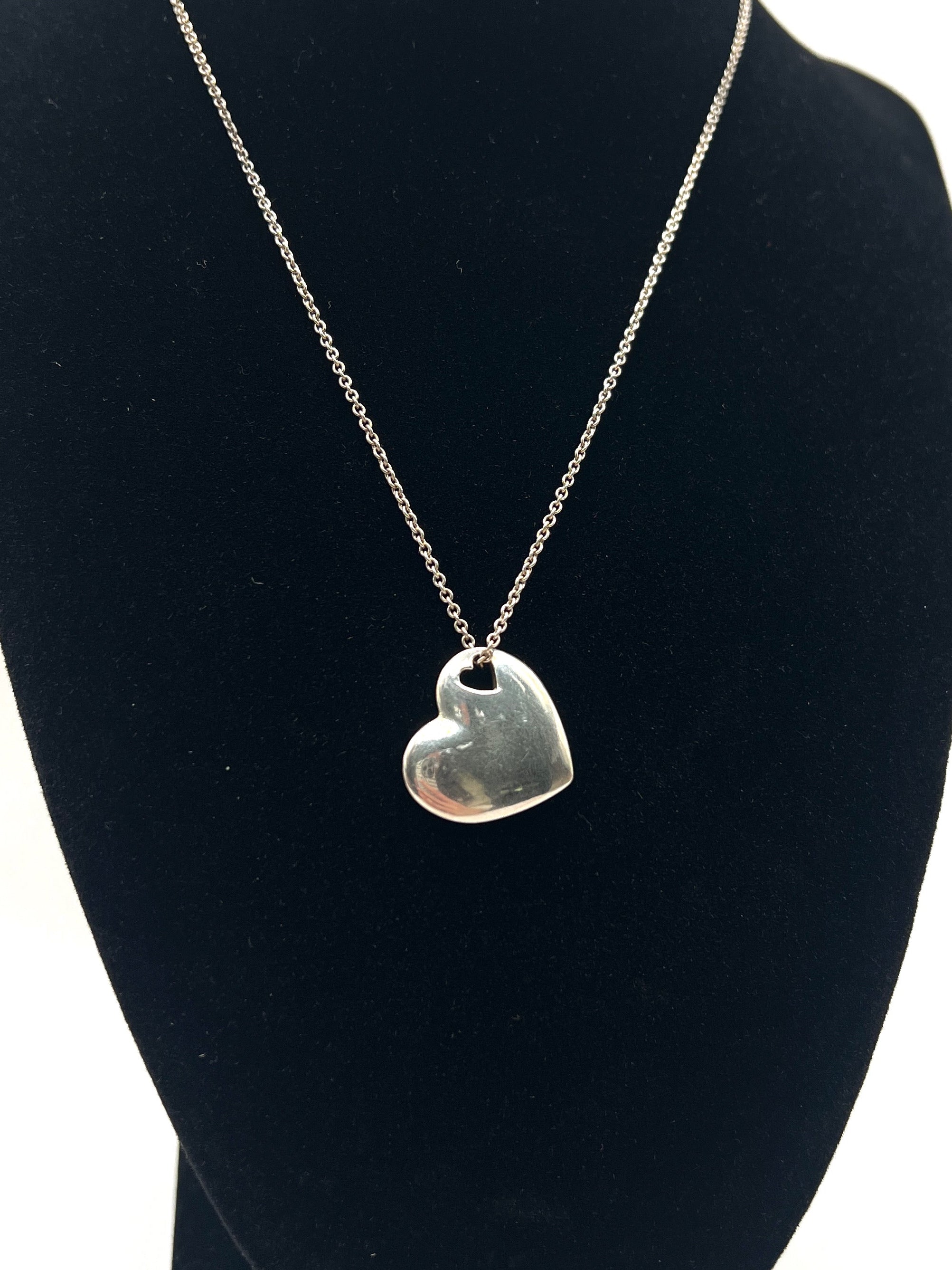 Tiffany and Co Sterling Silver Solid Pierced Double Heart Necklace