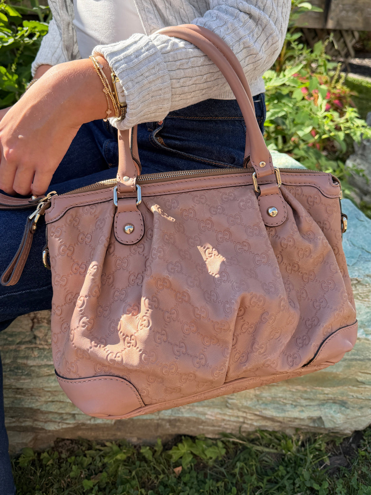 Gucci Vintage Guccissima Leather Sukey Tote, Taupe with Gold Hardware