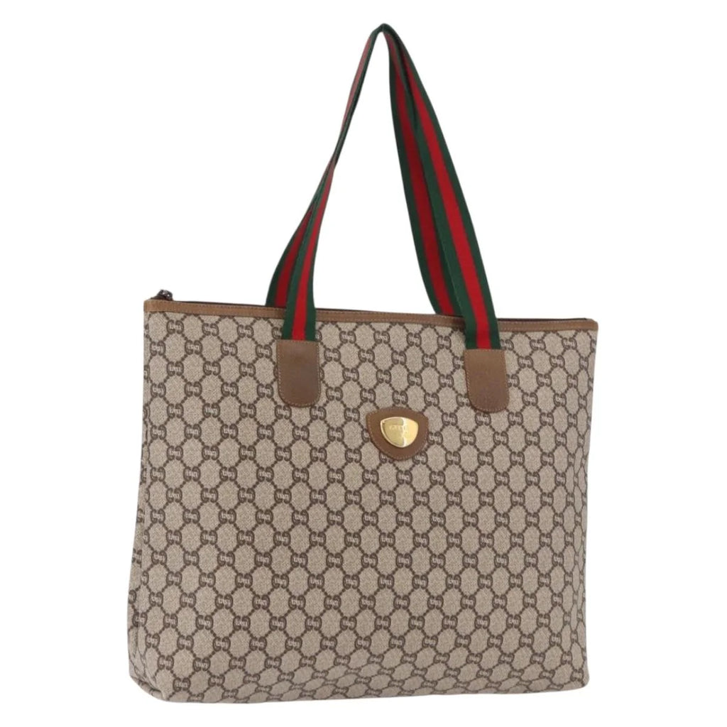 Gucci GG Plus Canvas Tote — Web Handles, Gold Hardware