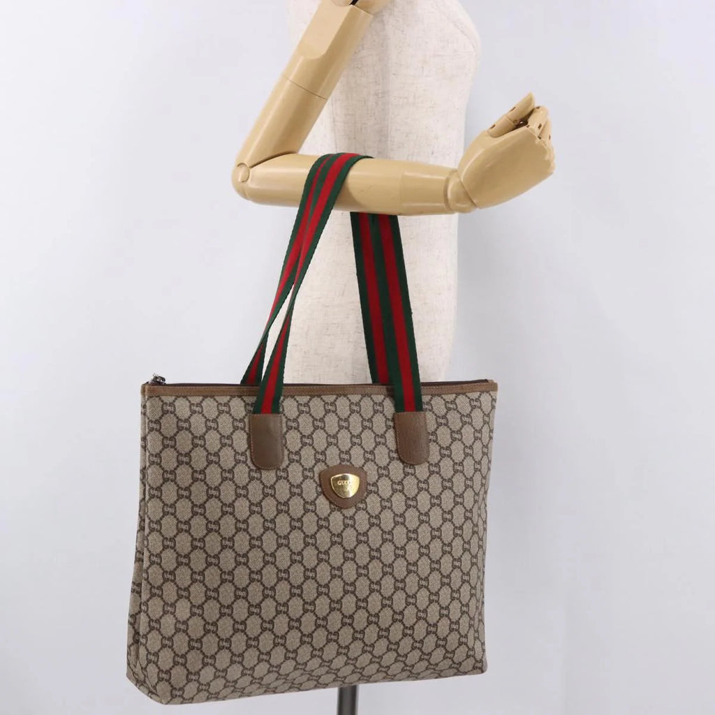 Gucci GG Plus Canvas Tote — Web Handles, Gold Hardware