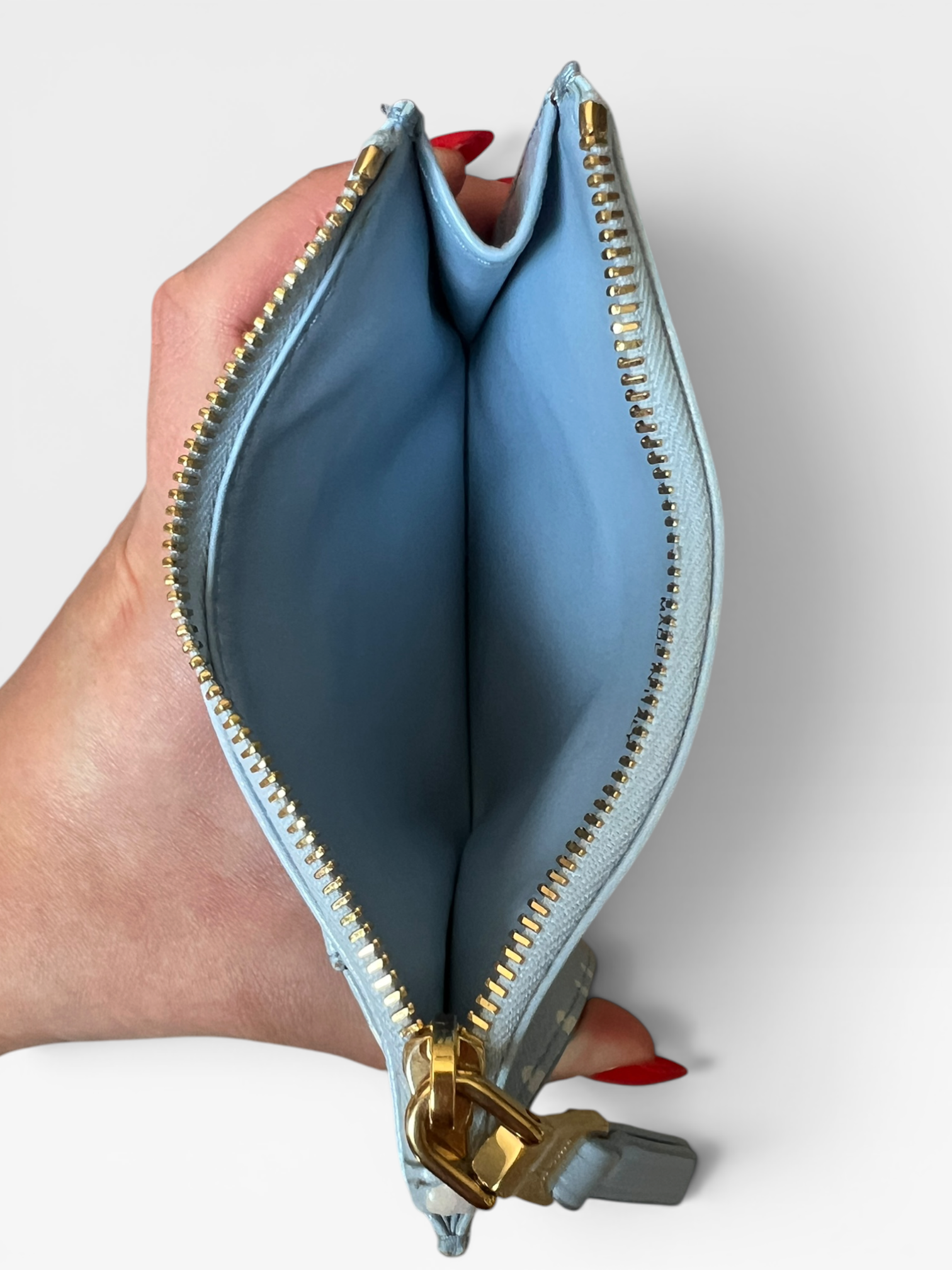 Miu Miu Polka Dot Leather Zip Card Holder – Light Blue