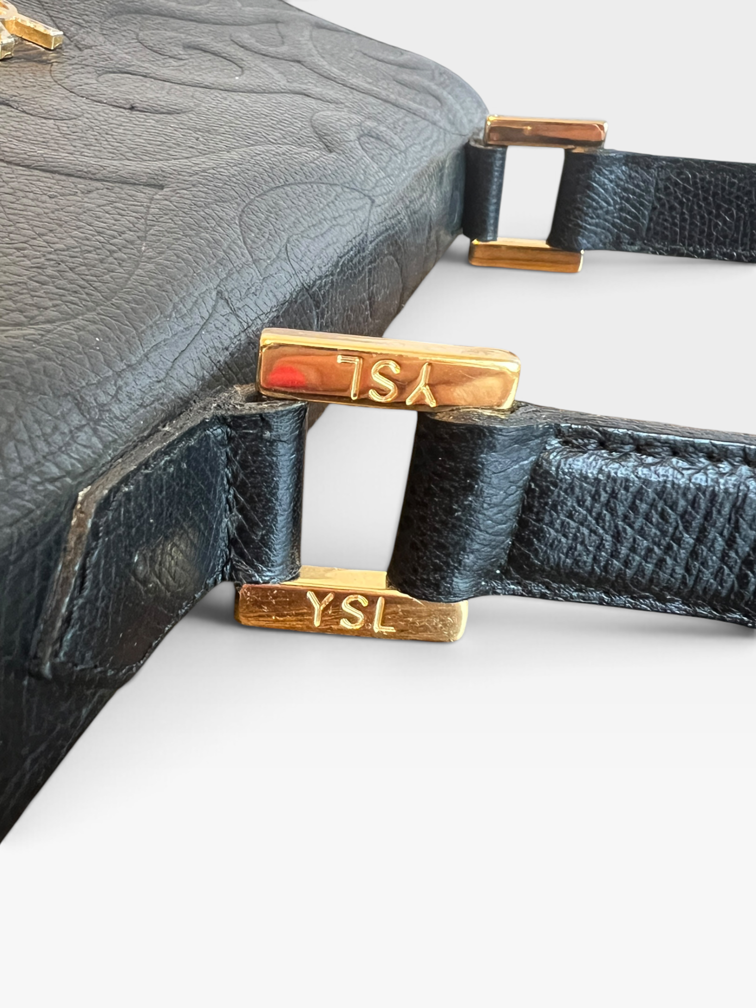 Vintage Yves Saint Laurent Embossed Leather Top Handle Bag – Black