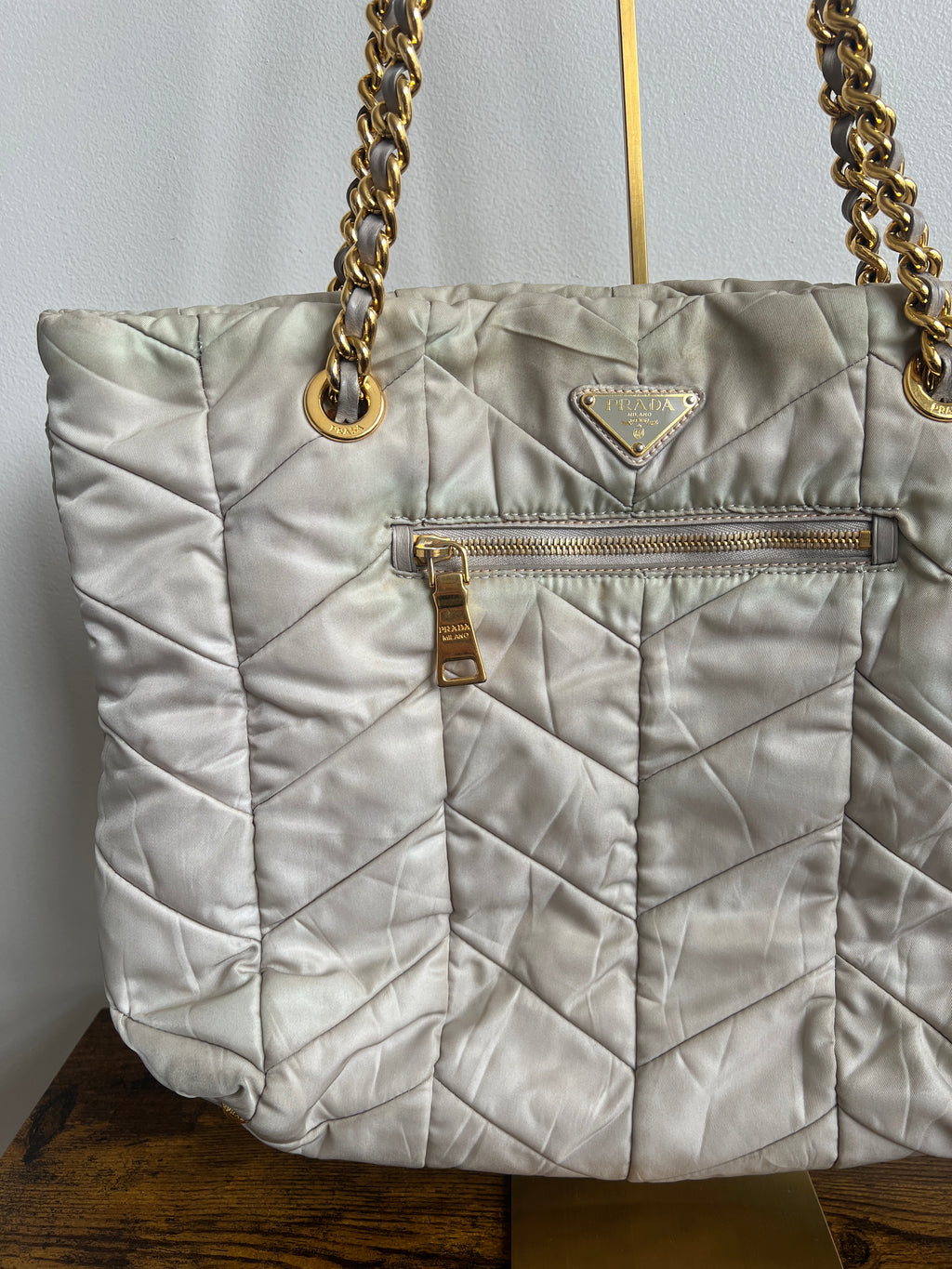 Prada Diagramme Quilted Nylon Chain Tote
