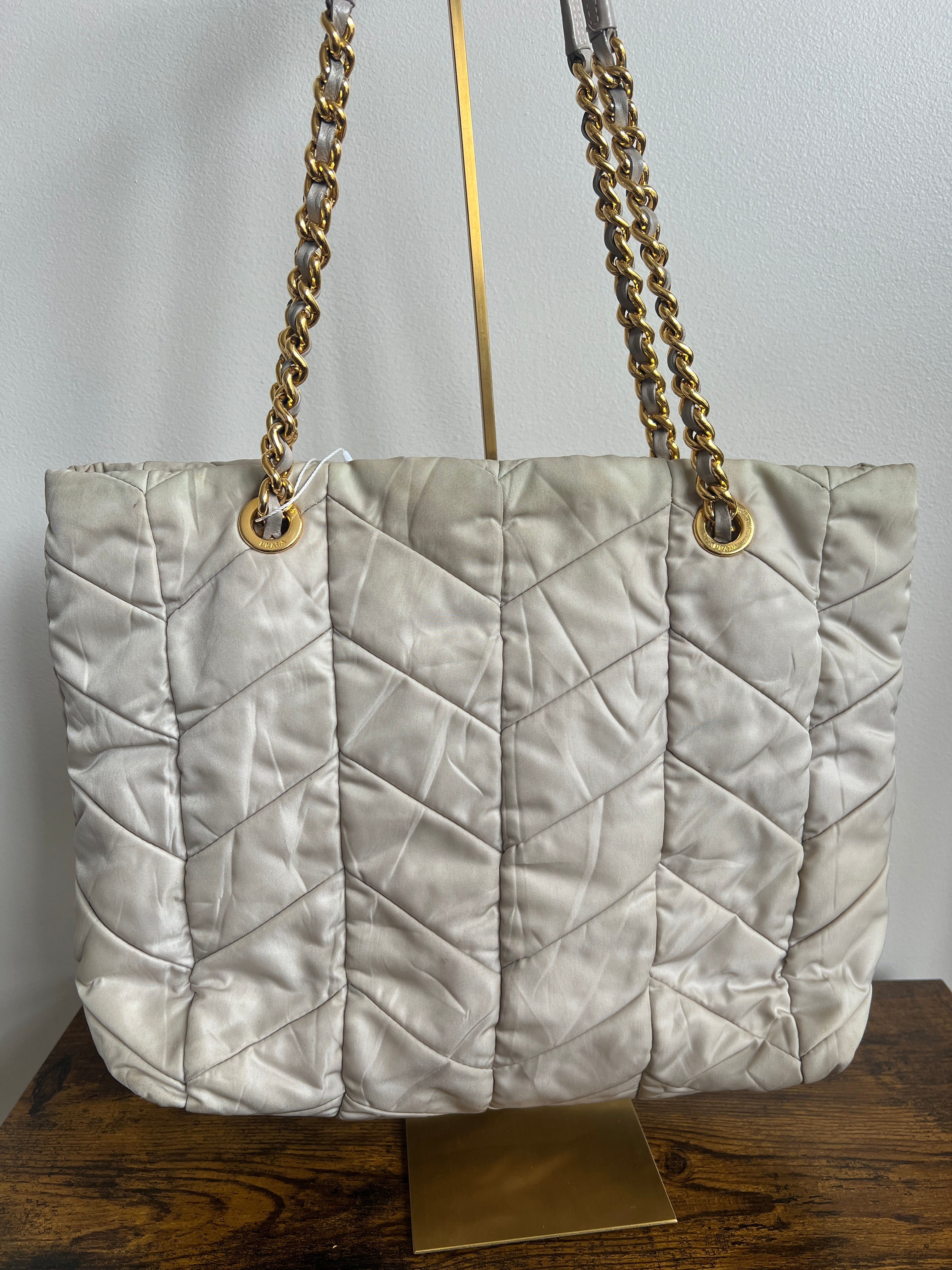 Prada Diagramme Quilted Nylon Chain Tote