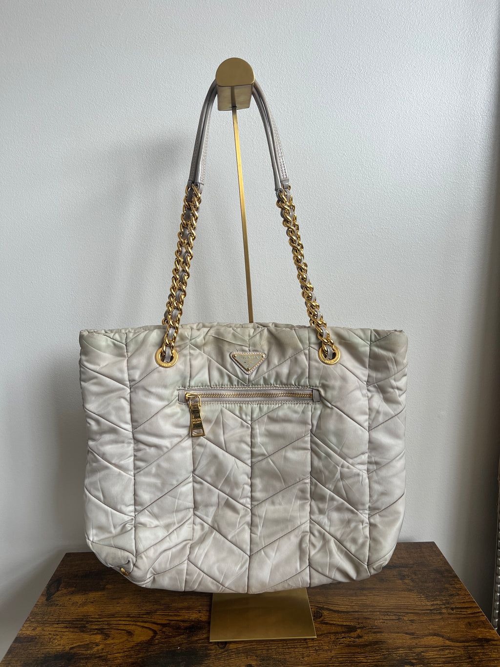 Prada Diagramme Quilted Nylon Chain Tote