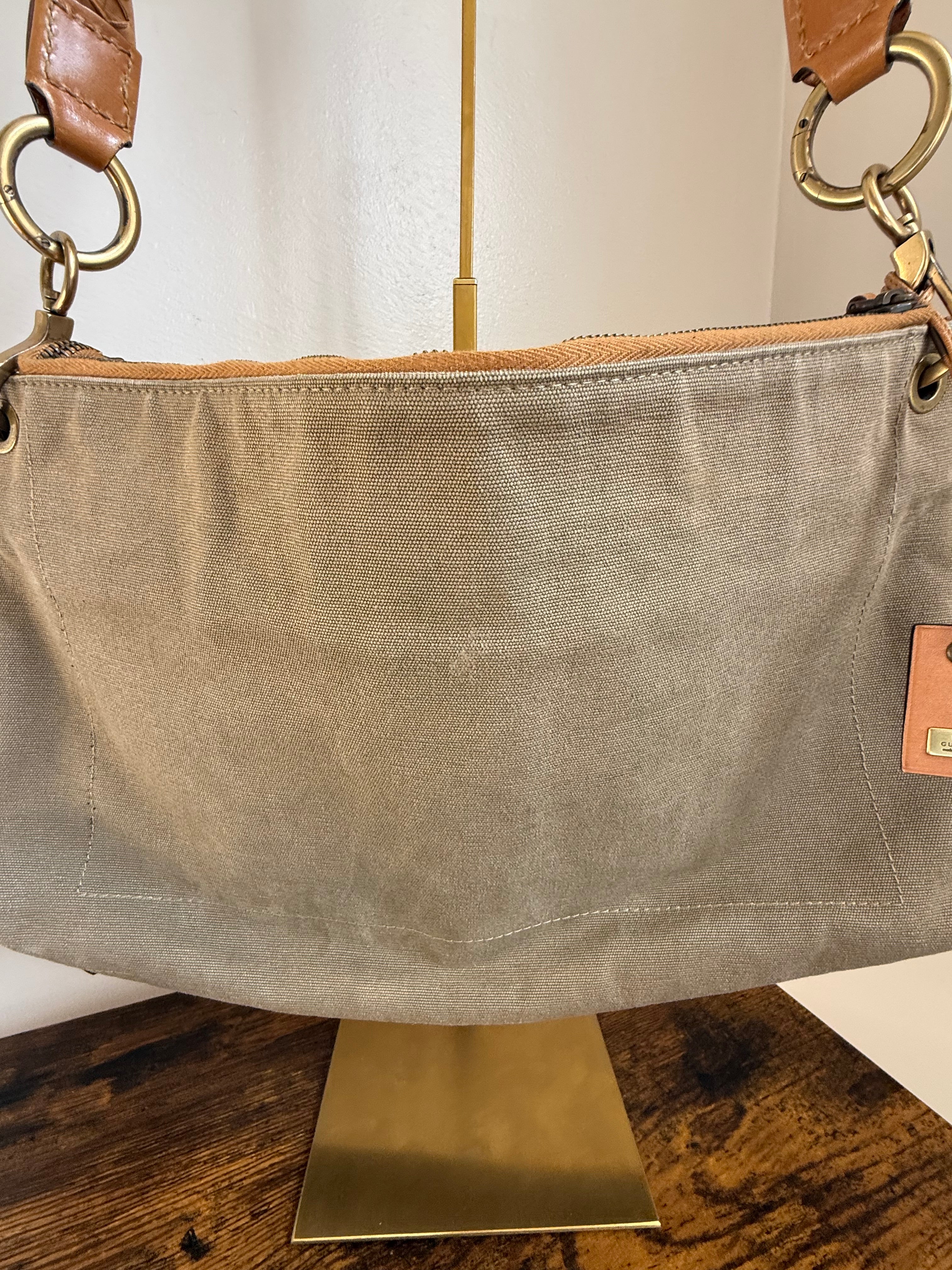 Gucci Early 2000s Canvas & Leather Utility Shoulder Bag