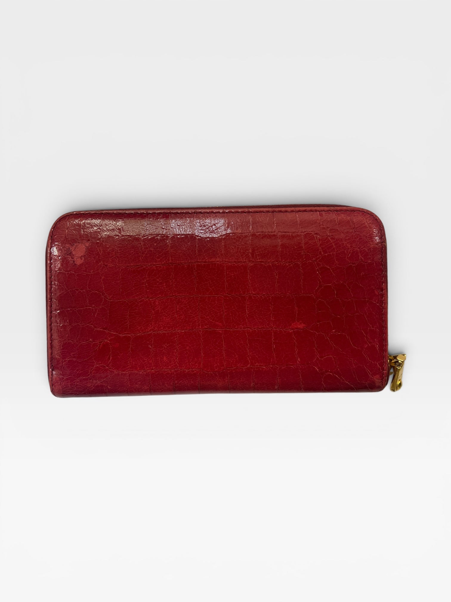 Miu Miu Red Croc-Embossed Patent Zip Wallet